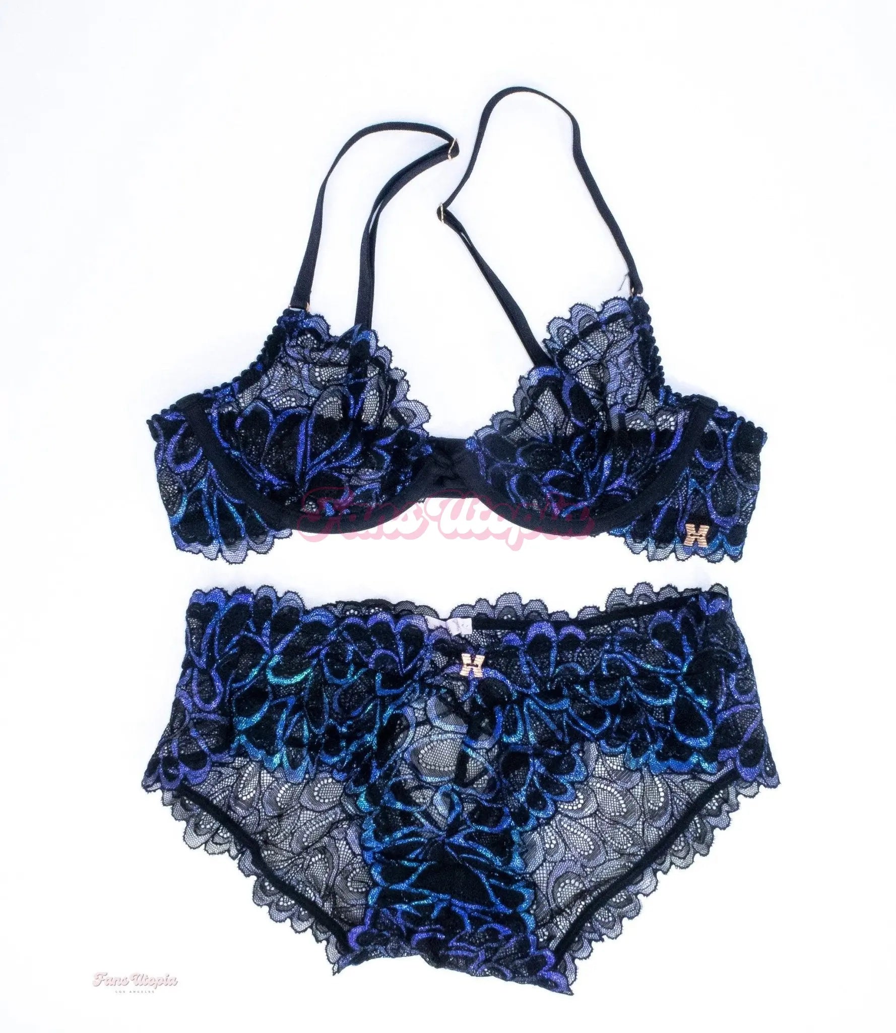 Aiden Ashley Black Iridescent Lace Bra & Panties Set Aiden Ashley