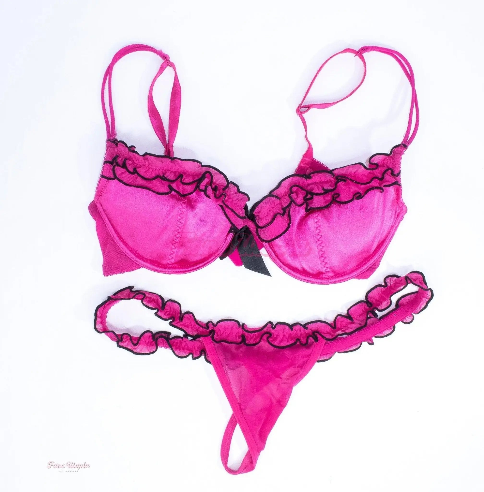 Aiden Ashley Pink Black Ruffles Bra & Panties OUTLET