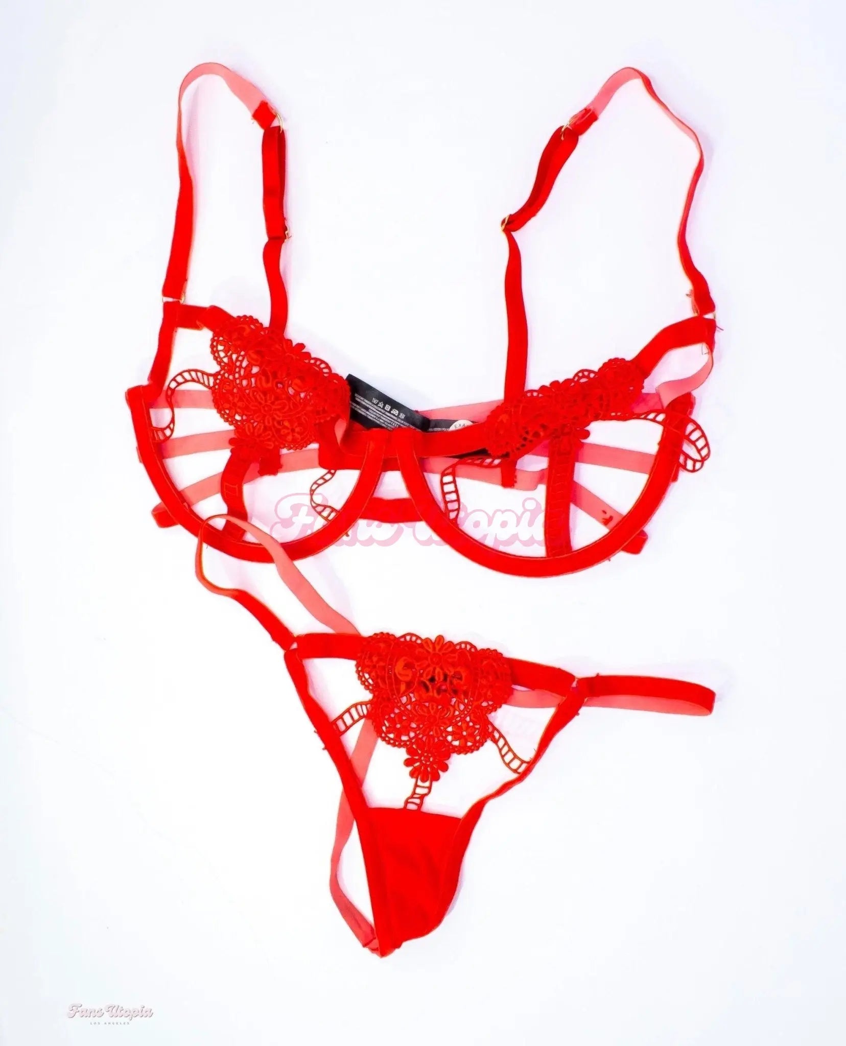 Aiden Ashley Red Crochet Bra & Panties Set OUTLET