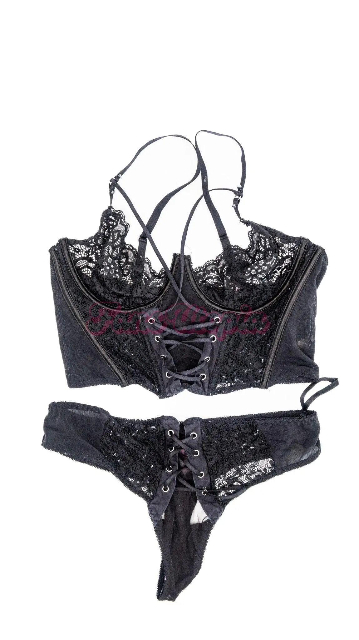 Alexa Payne Black Lace Ribbon Bra & Panty Set OUTLET