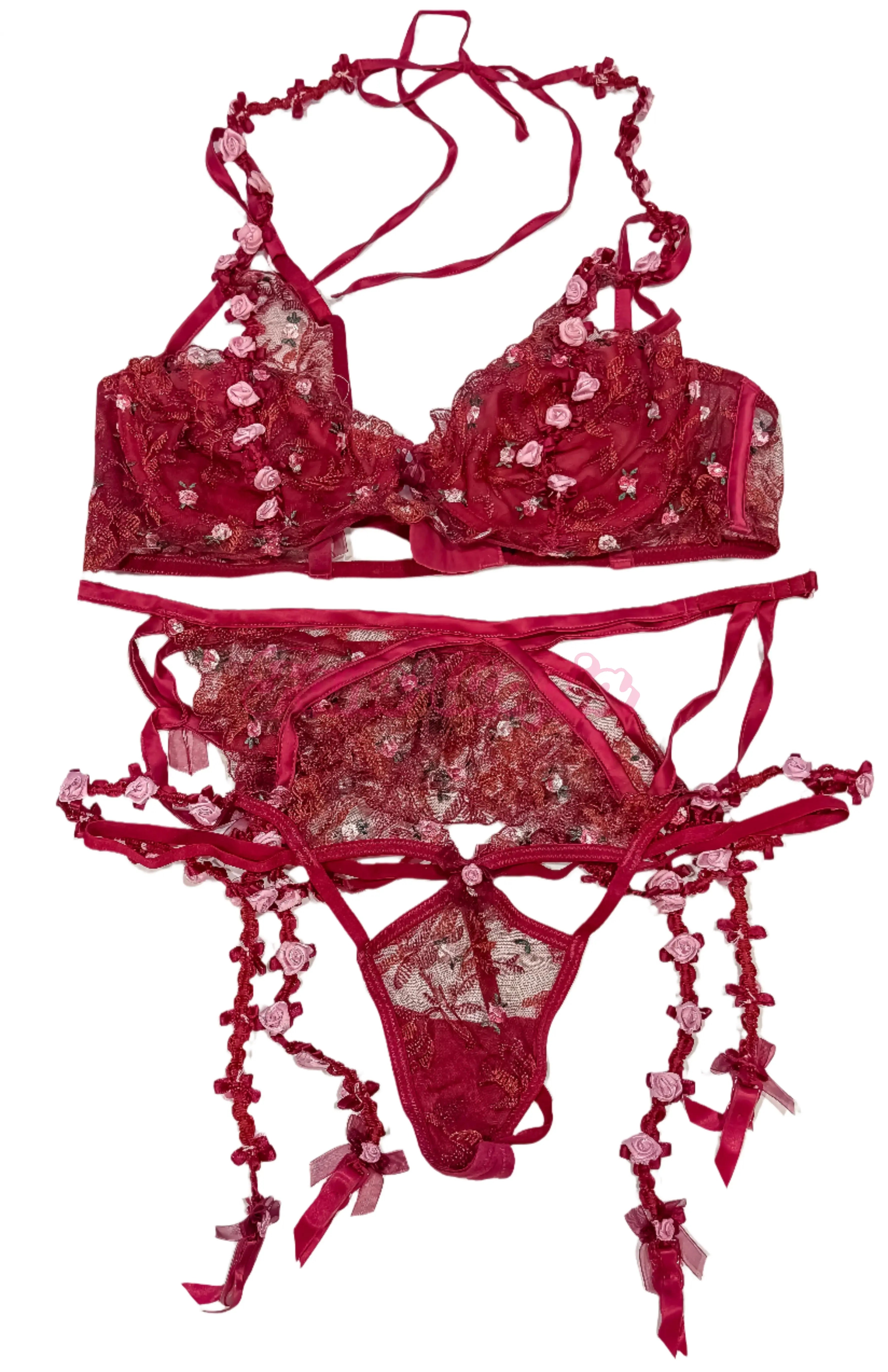 Aubrey Kate Magenta Roses Lingerie Set Aubrey Kate