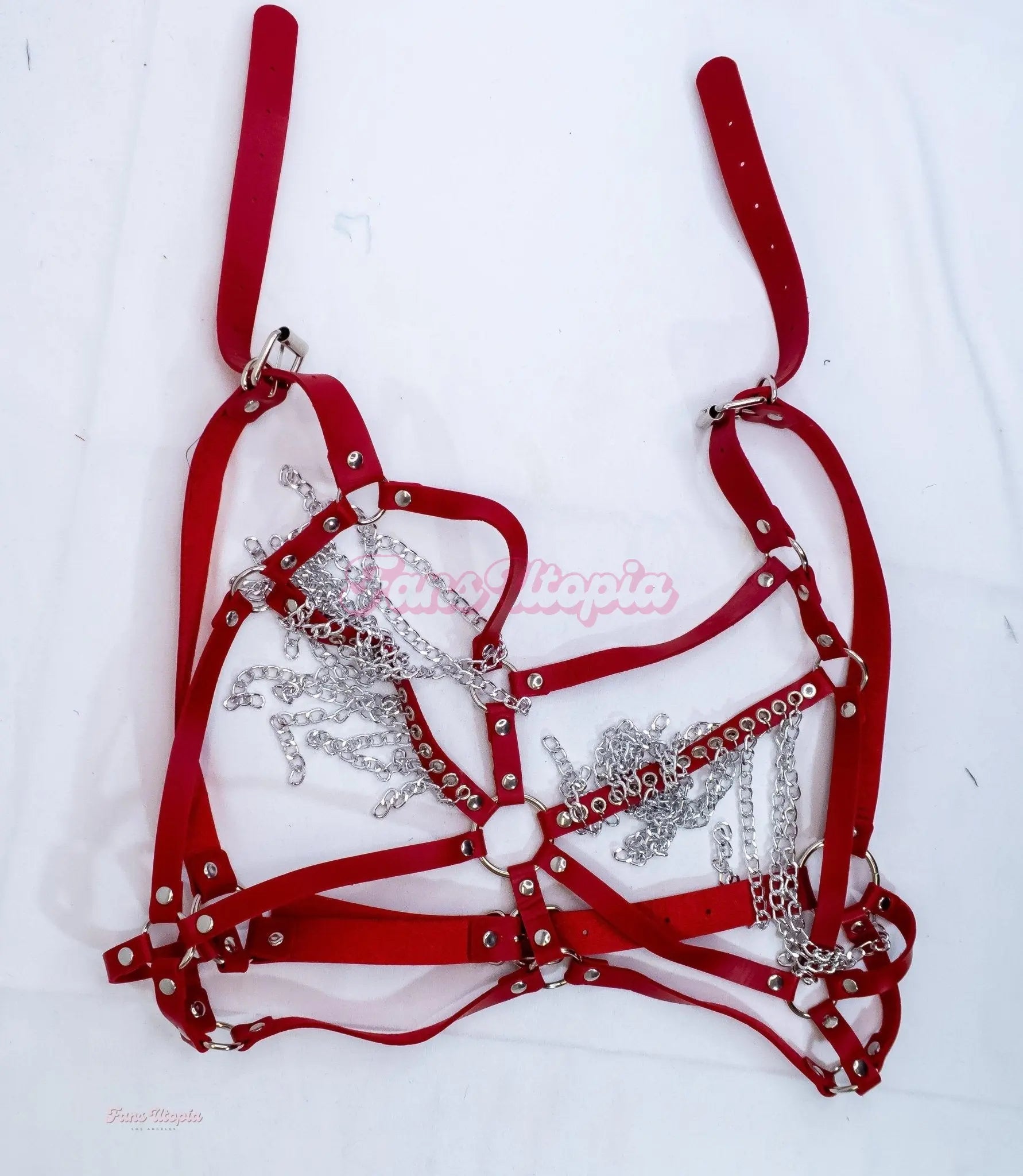 Aubrey Kate Red Leather Chain Bra + Autographed Photo Aubrey Kate