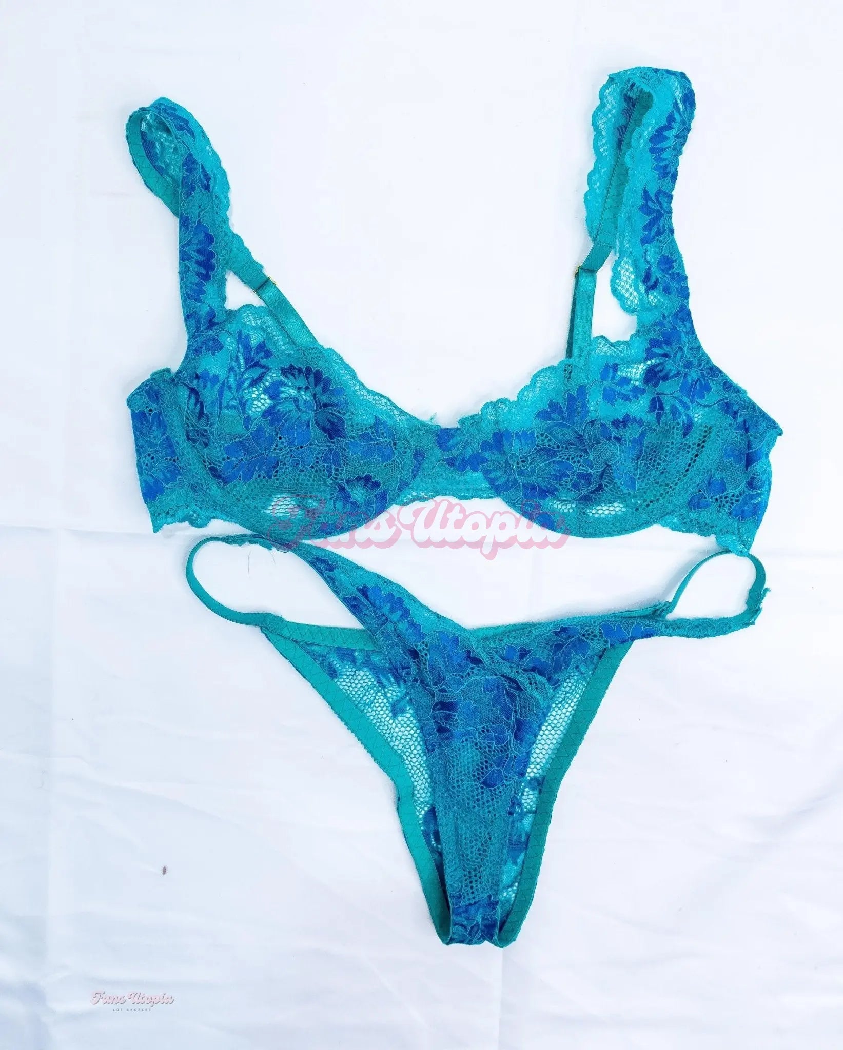 Ava Stone Blue Lace Bra & Panties Set + 2 Signed Polaroids Ava Stone