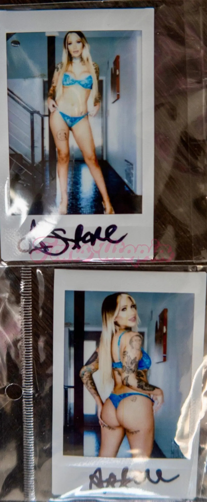 Ava Stone Blue Lace Bra & Panties Set + 2 Signed Polaroids Ava Stone