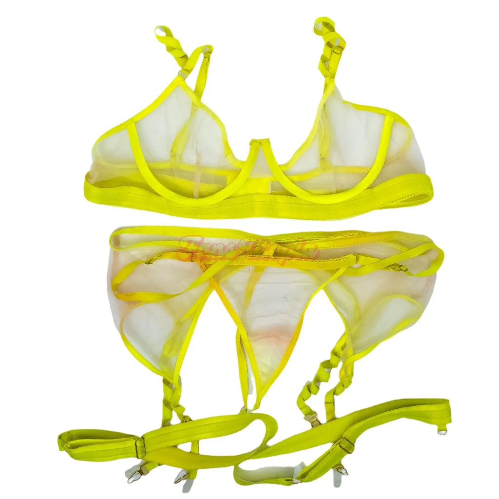 Avery Jane Yellow Mesh Lingerie Set Avery Jane