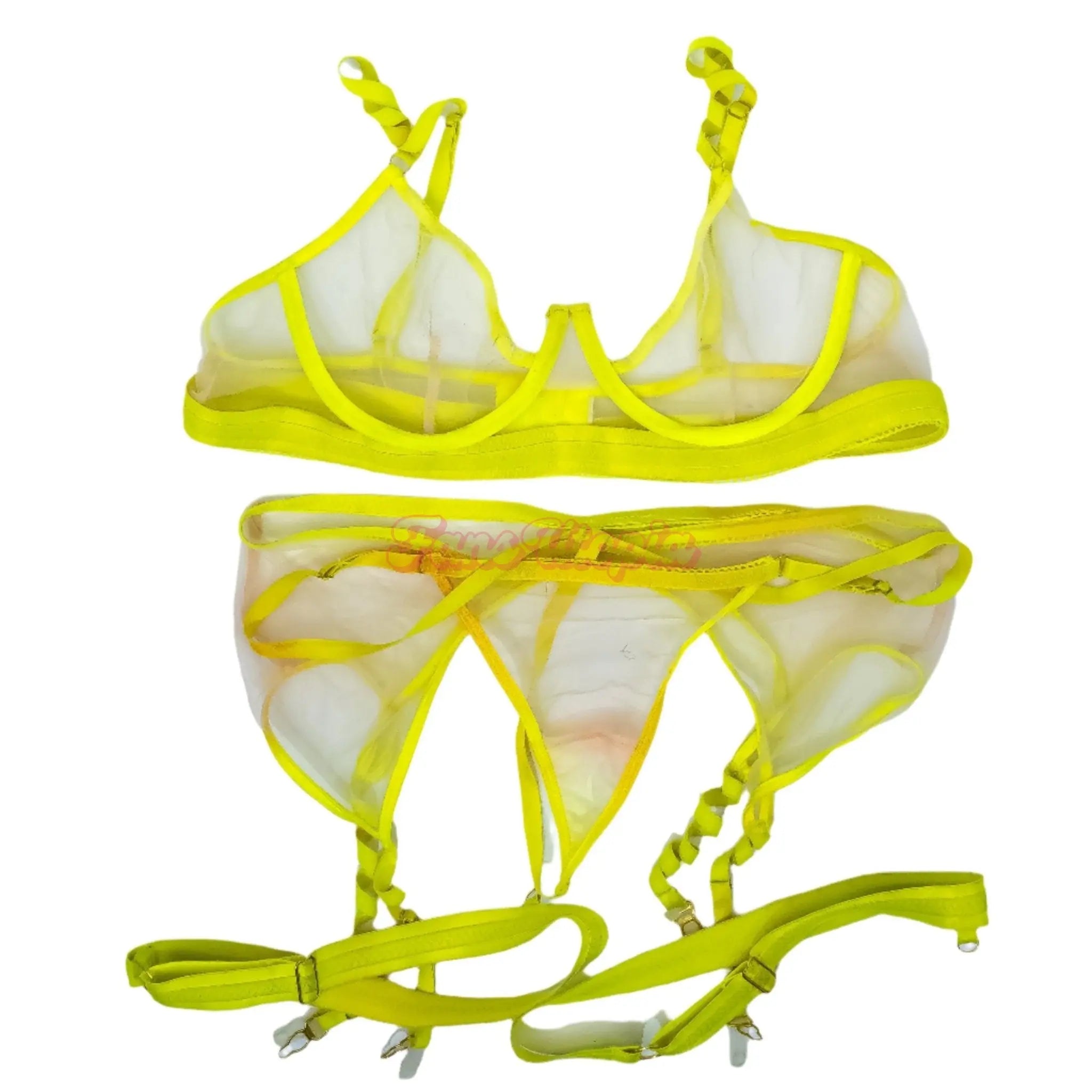 Avery Jane Yellow Mesh Lingerie Set Avery Jane