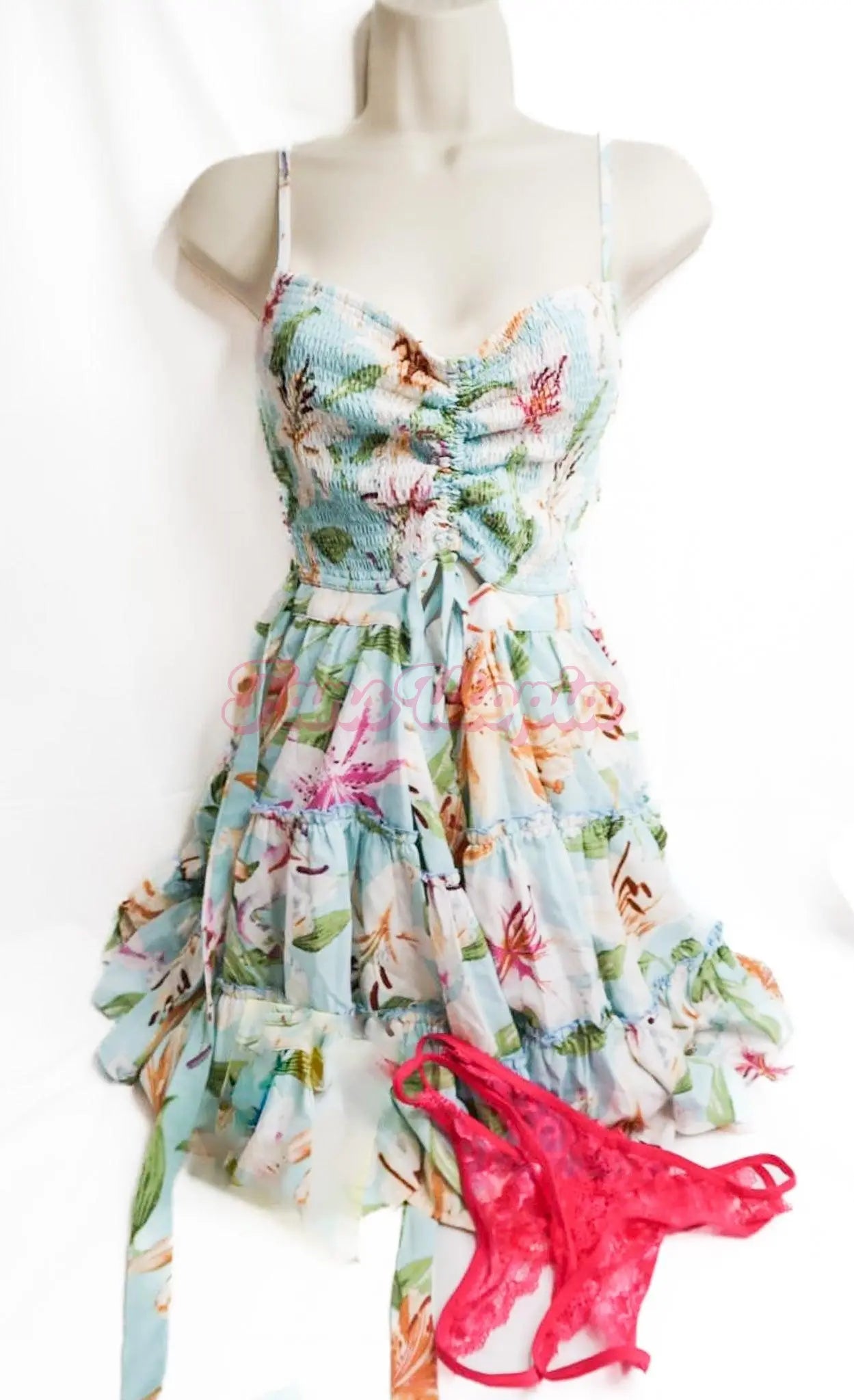 BBC - Aria Sloane Floral Dress + Pink Crotchless Panty Porn+
