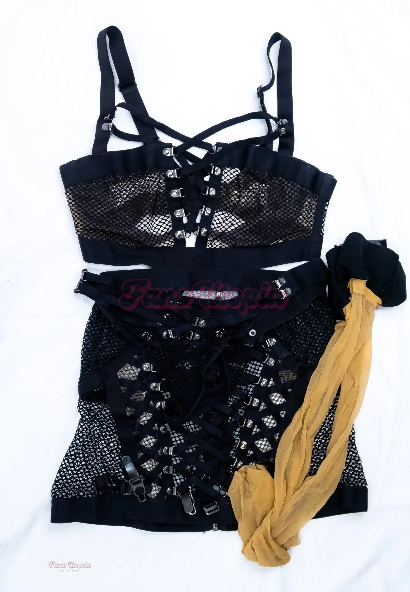 Bella Blu HB Black Juicy Fishnet Complete Lingerie Set + Knee High Heels Bella Blu