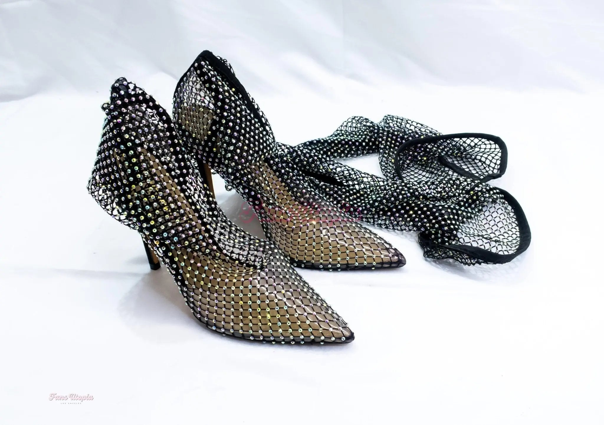 Bella Blu HB Black Juicy Fishnet Complete Lingerie Set + Knee High Heels Bella Blu