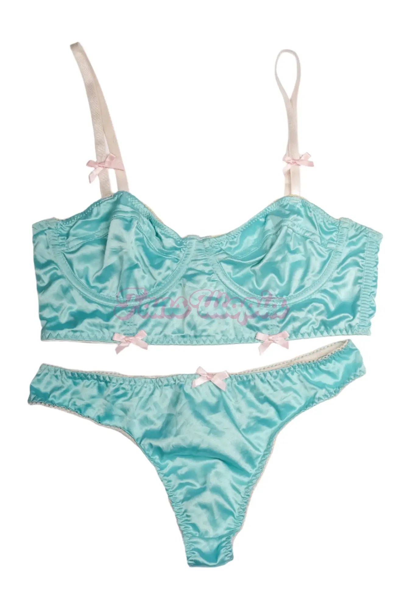 Brenna McKenna Light Blue Sateen Bra & Panties Set Brenna McKenna
