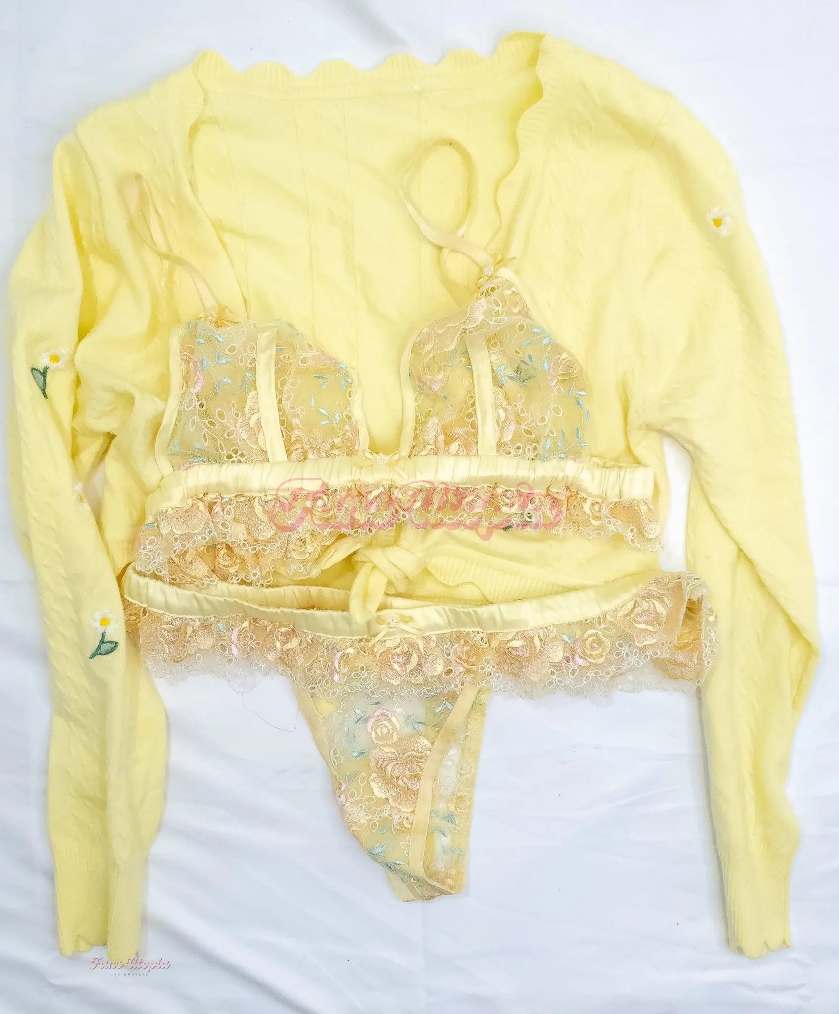 Brett Rossi Yellow Lace Set +  Heels with Signed Polaroids Brett Rossi