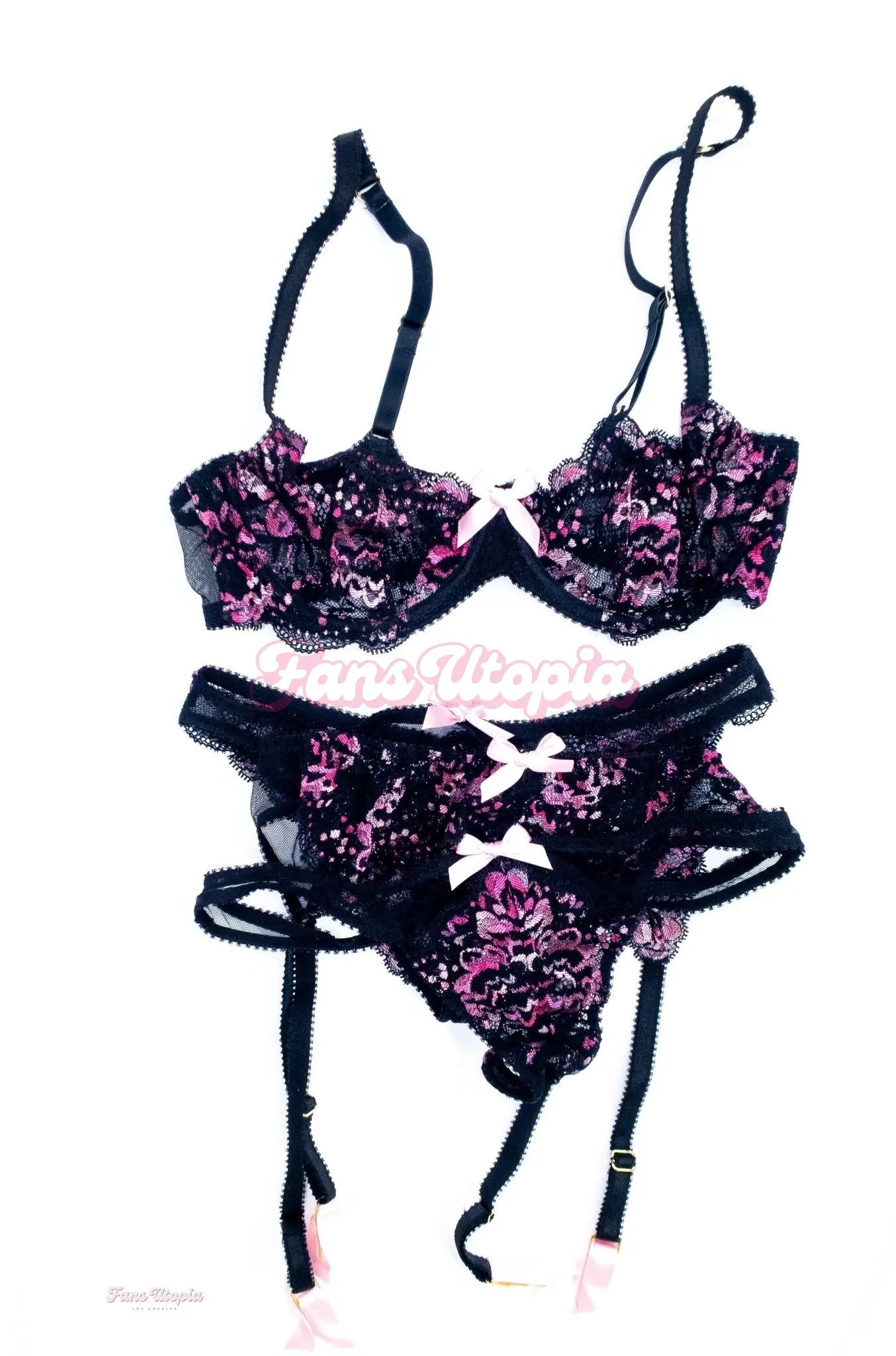 Casey Calvert Agent Provocateur Black & Pink Floral Lingerie Set + Polaroid Casey Calvert