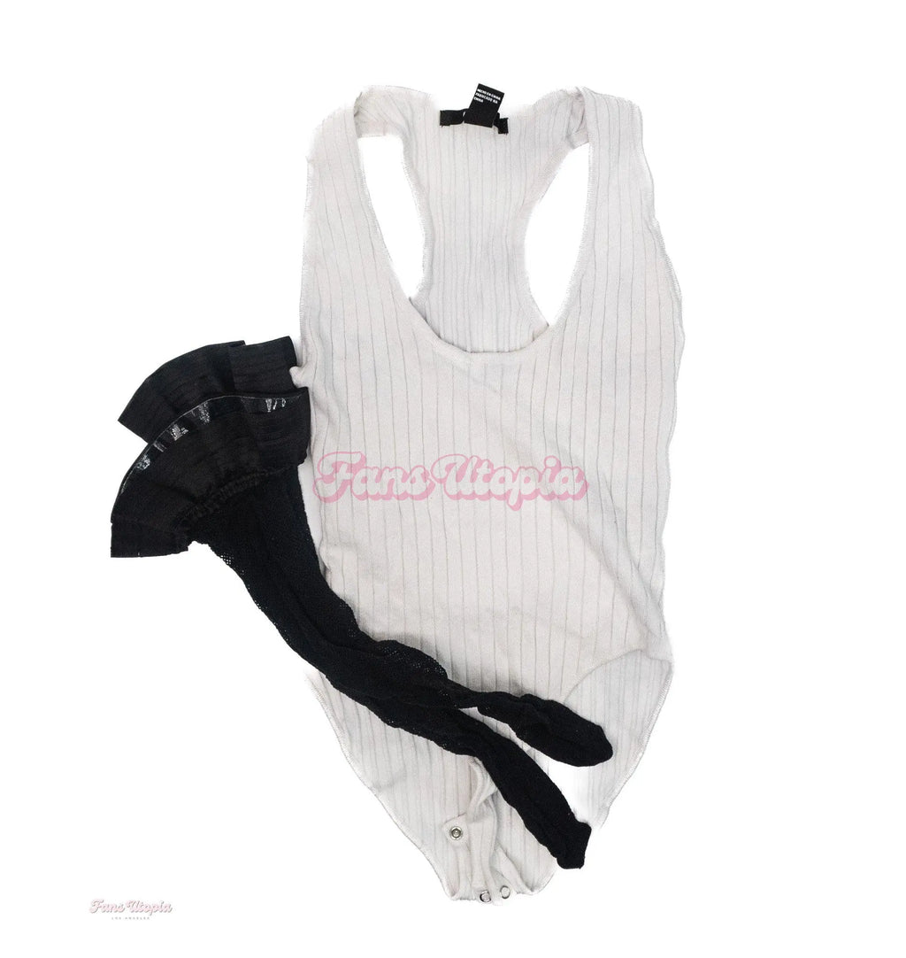Celestina Blooms White Ribbed Bodysuit + Mesh Thigh Highs Celestina Blooms