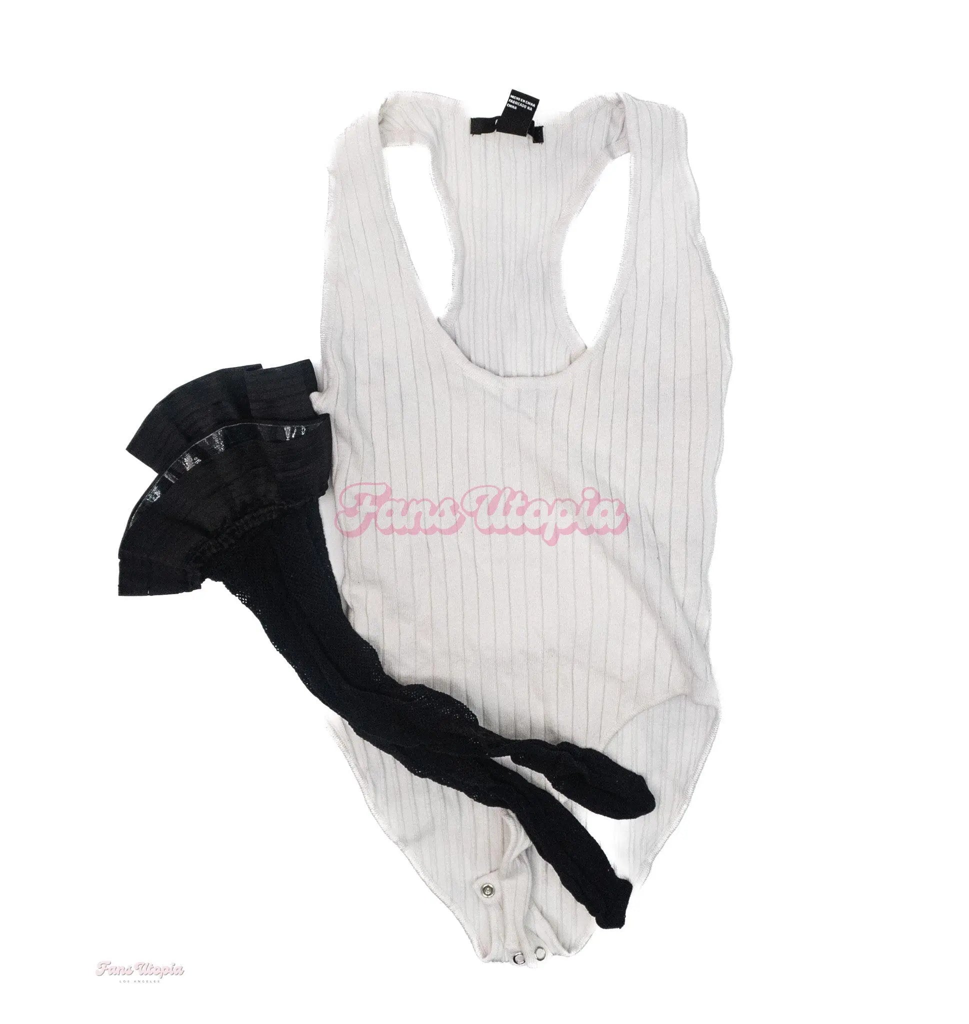 Celestina Blooms White Ribbed Bodysuit + Mesh Thigh Highs Celestina Blooms
