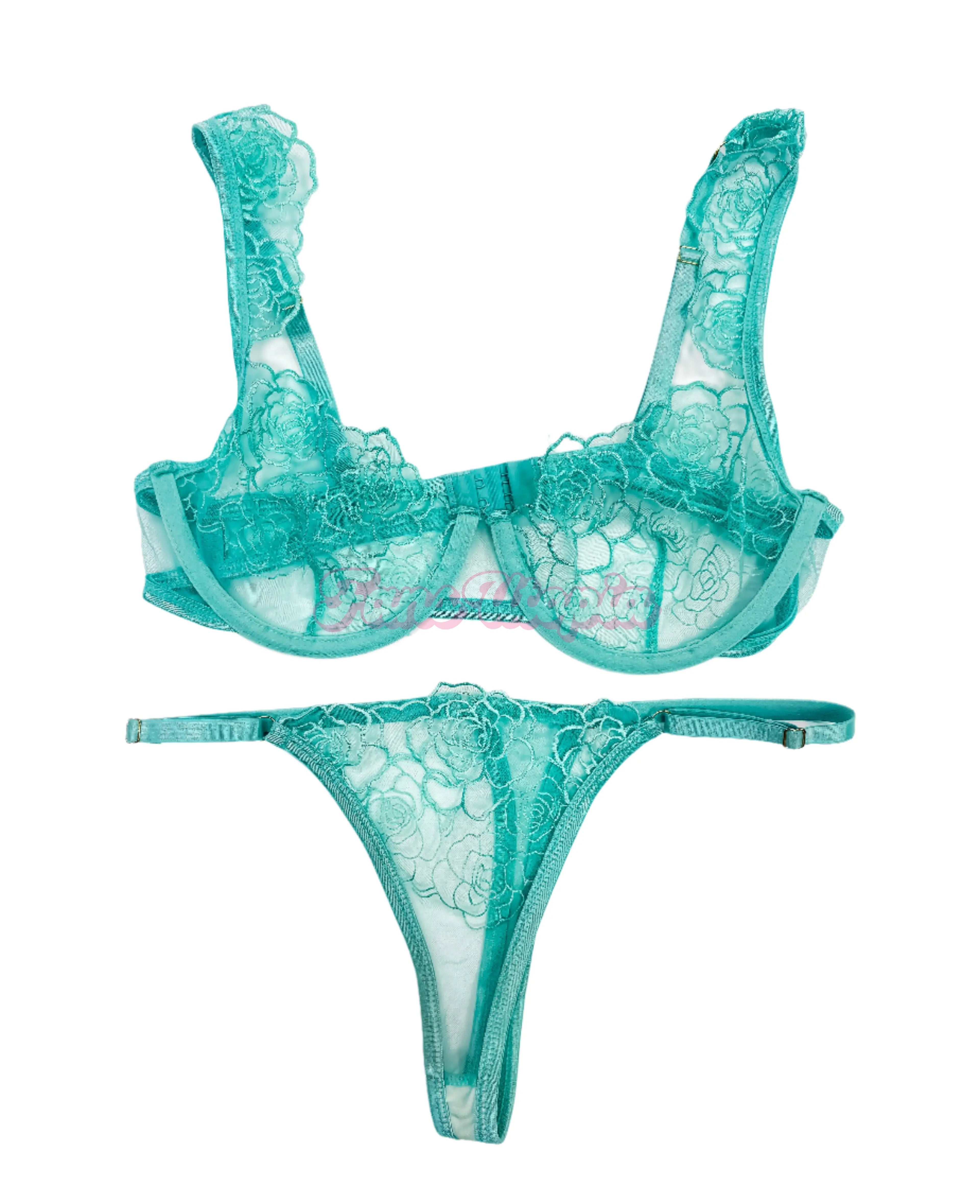 Chanel Camryn Turquoise Lace Bra & Panties Set Chanel Camryn