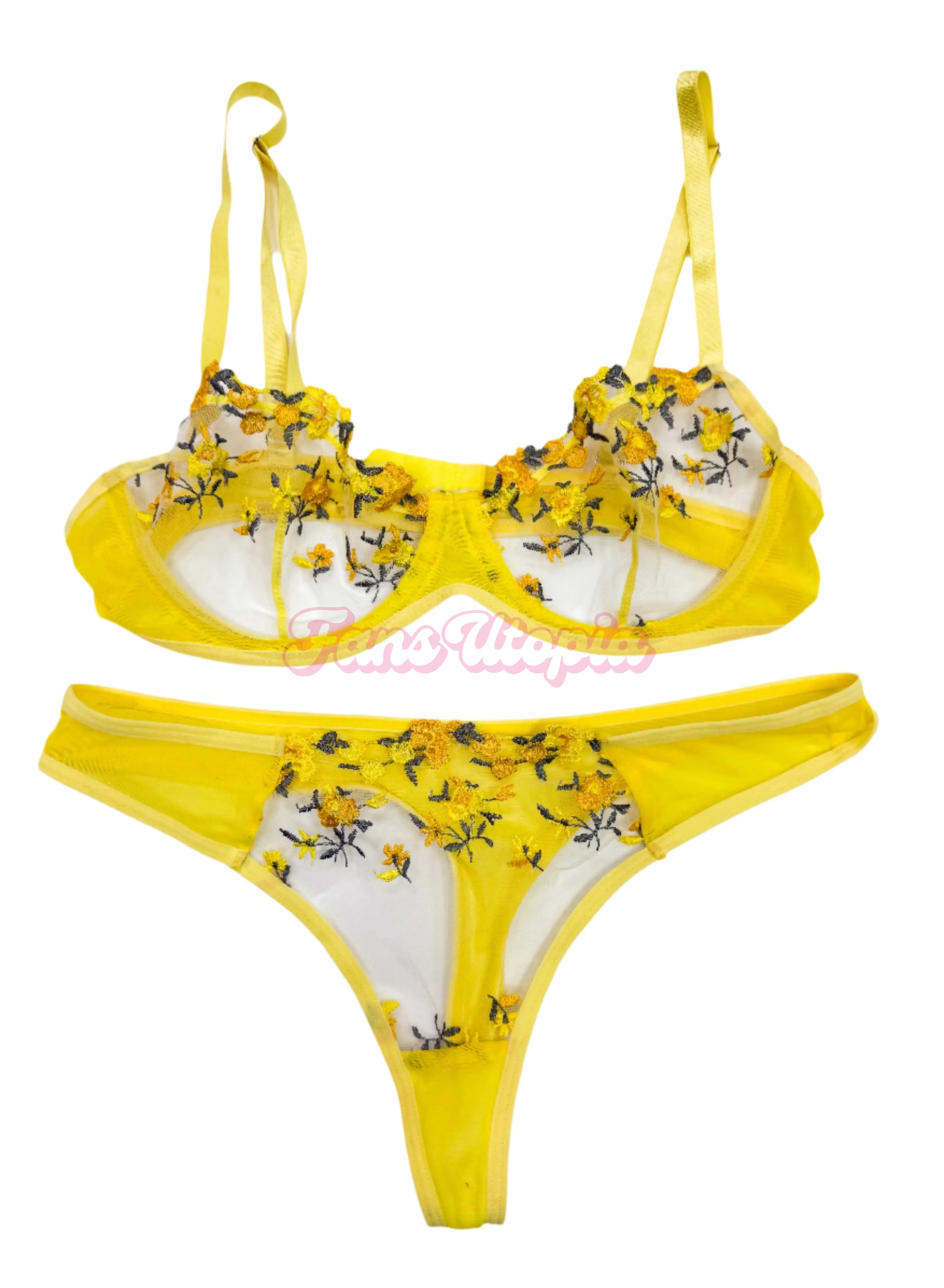 Chanel Camryn Yellow Floral Bra & Panties Set Chanel Camryn