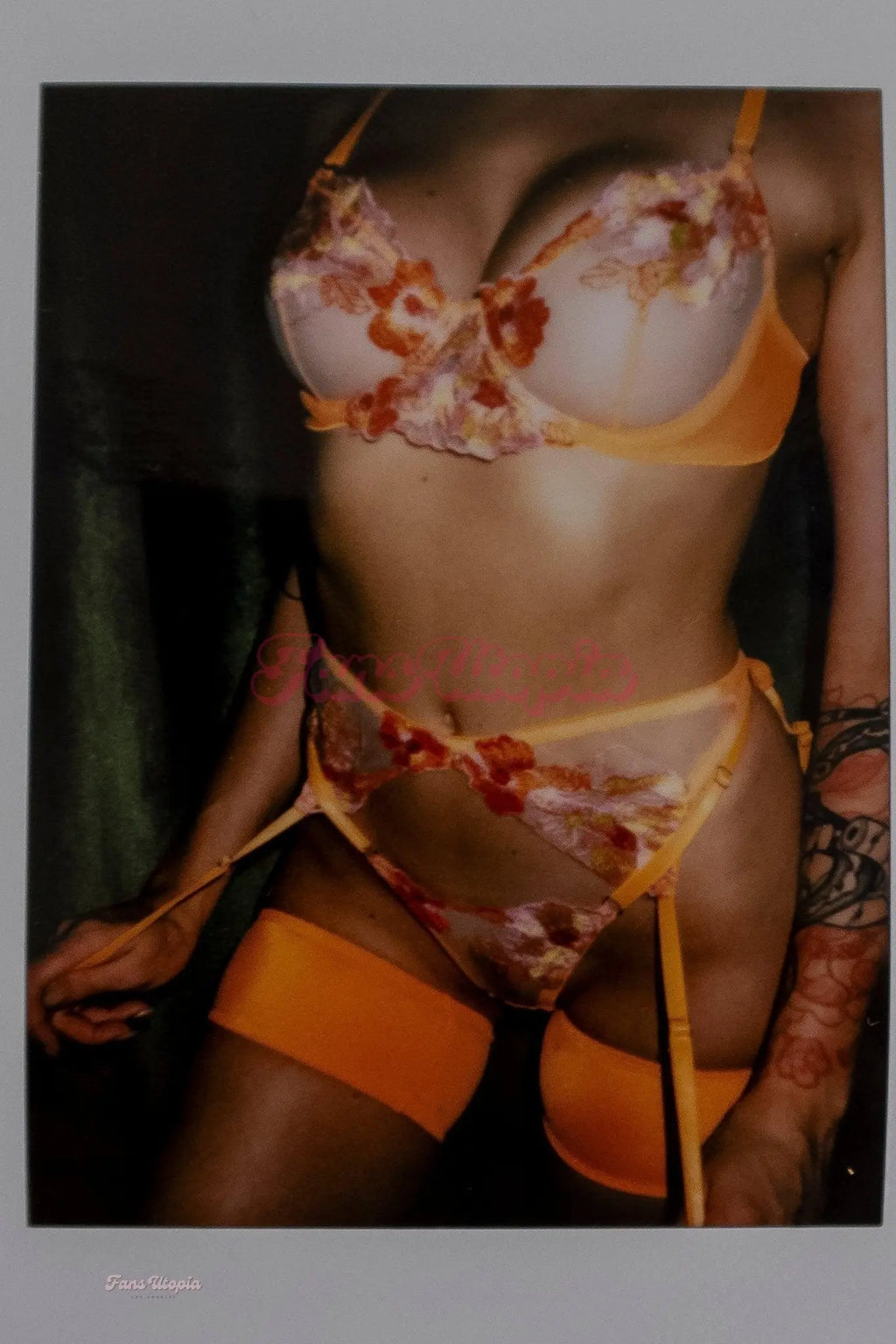 Charlotte Sins Orange Floral Lingerie Set + Polaroid Charlotte Sins
