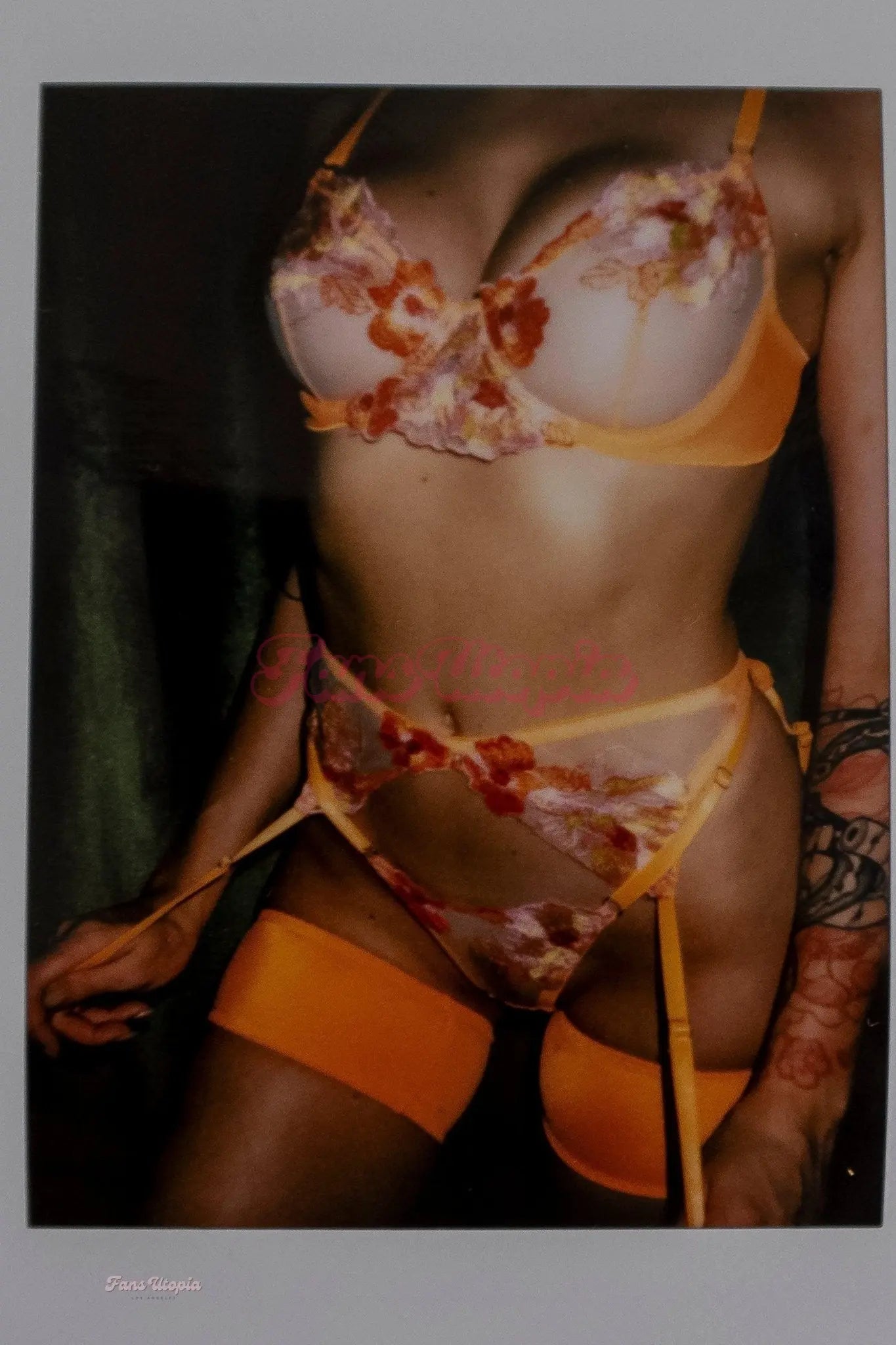 Charlotte Sins Orange Floral Lingerie Set + Polaroid Charlotte Sins
