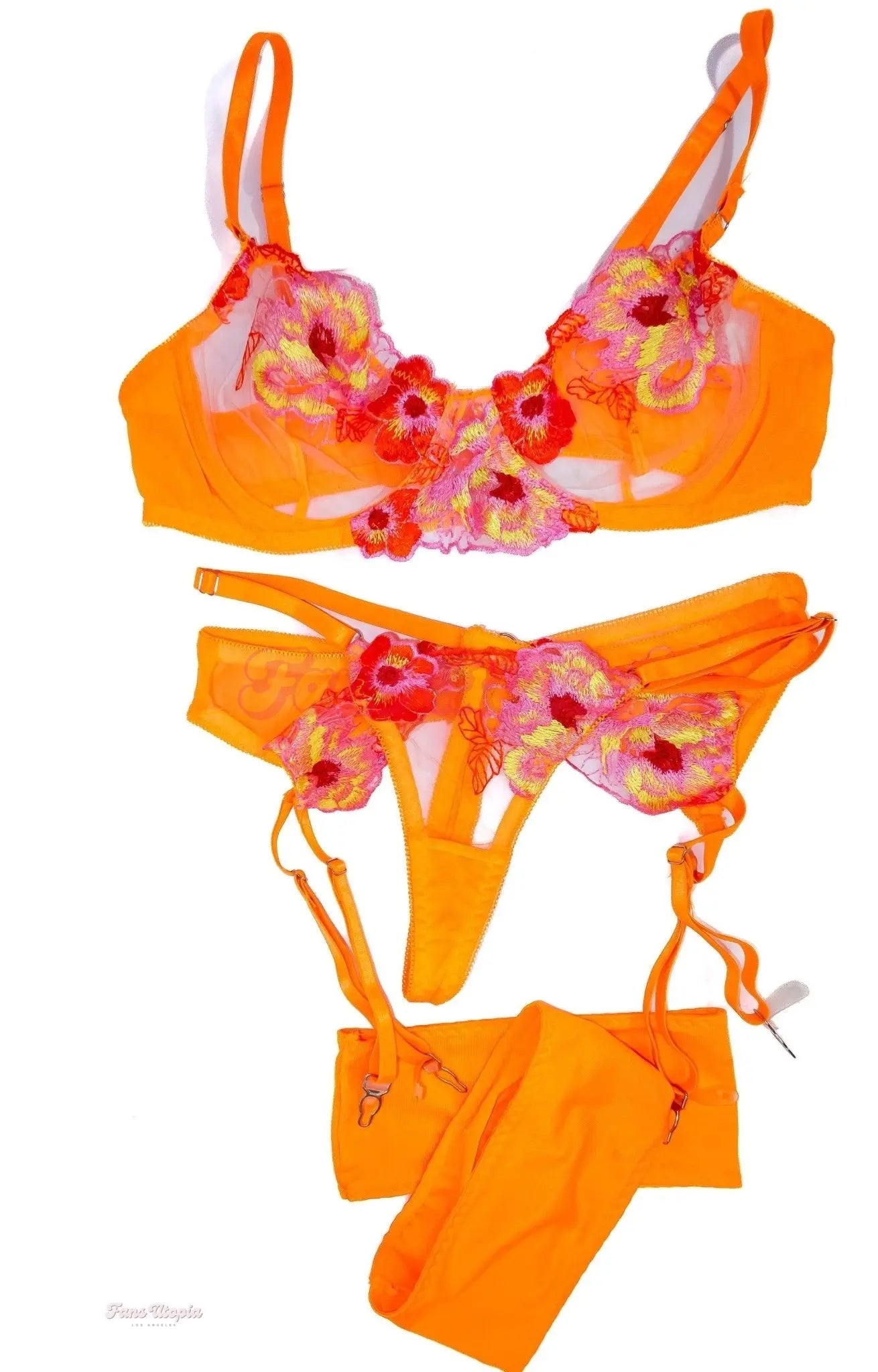 Charlotte Sins Orange Floral Lingerie Set + Polaroid Charlotte Sins