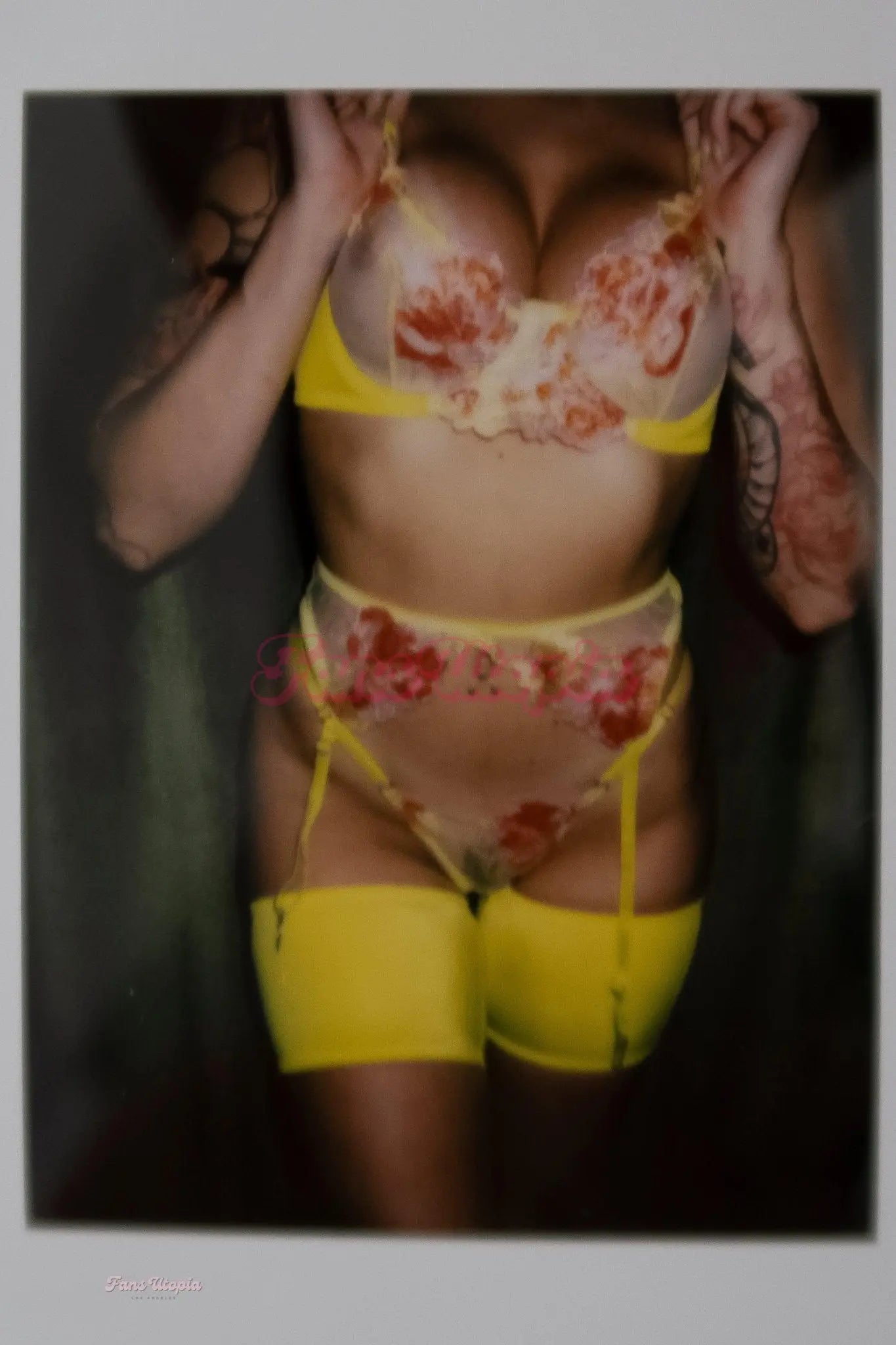 Charlotte Sins Yellow Floral Lingerie Set + Polaroid Charlotte Sins