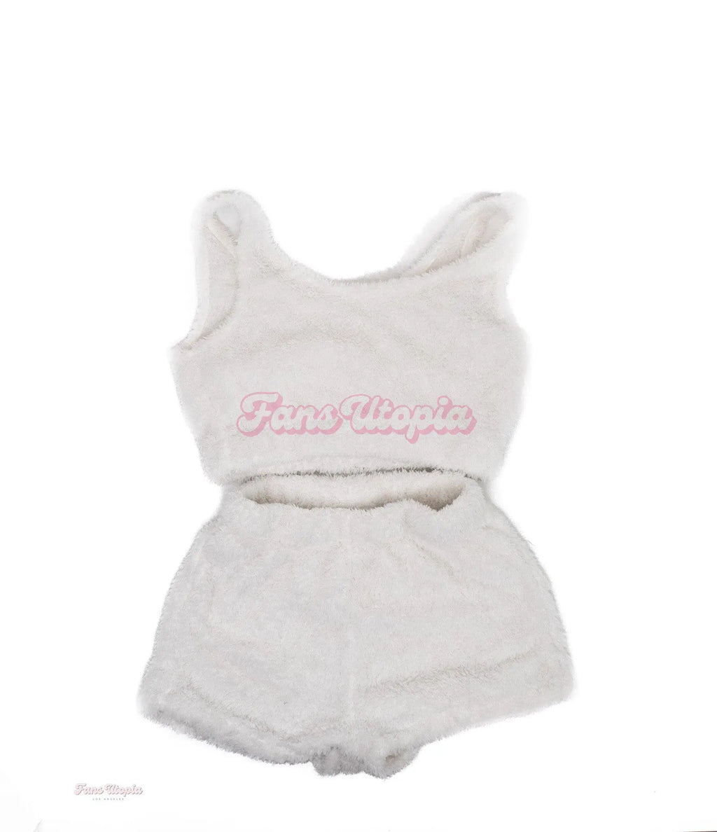 Cherie DeVille White Fuzzy Top & Shorts + Signed Polaroid Cherie DeVille