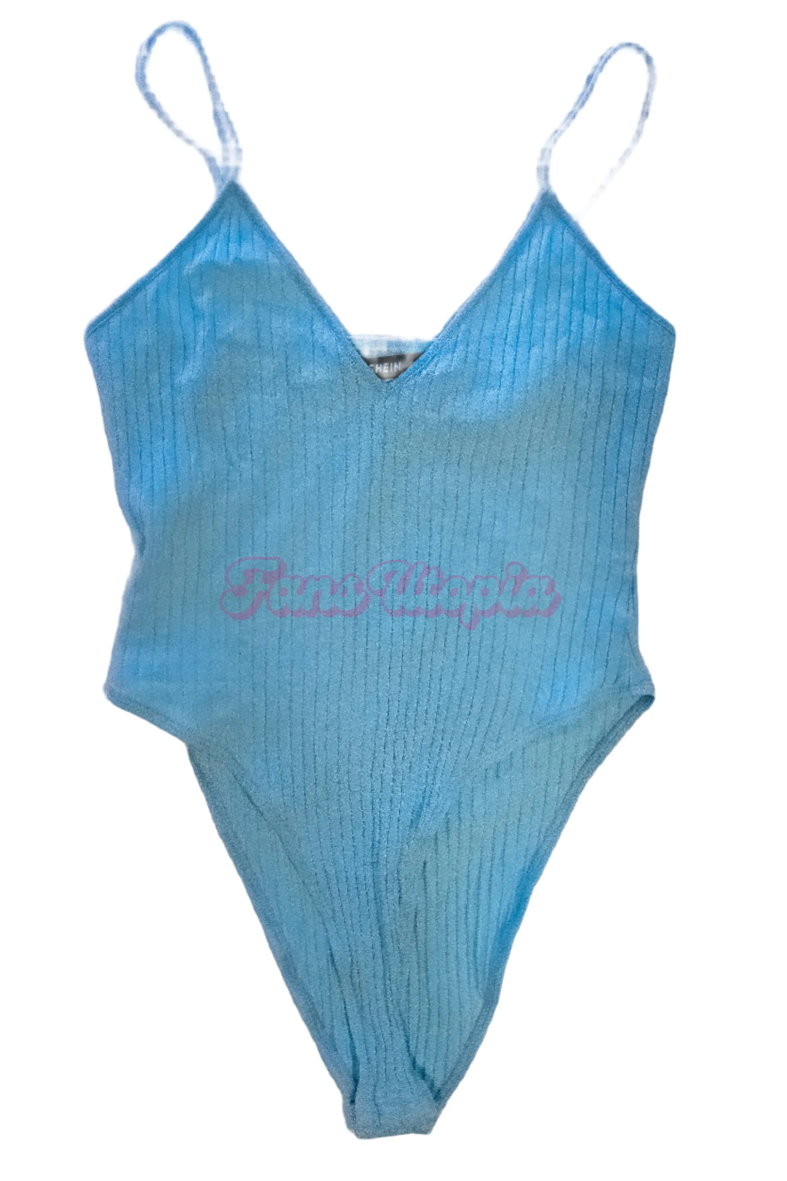 Cherie Deville Blue Ribbed Bodysuit & Signed Polaroid Cherie Deville