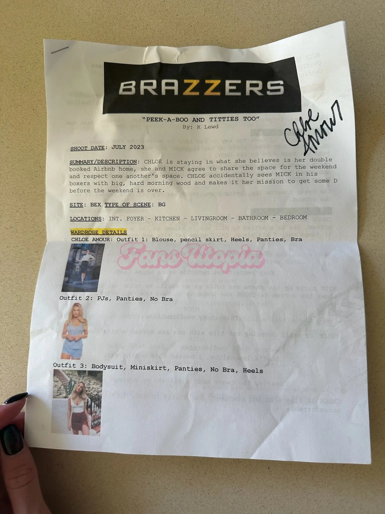 Chloe Amour Autographed Script Chloe Amour