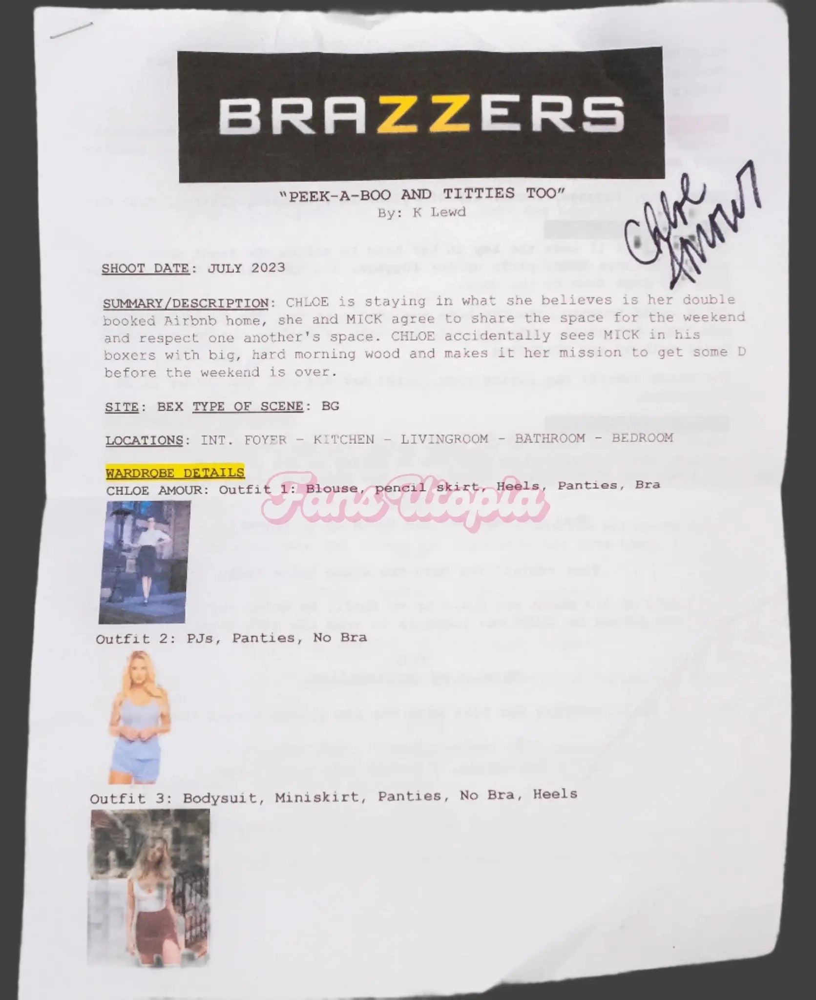 Chloe Amour Autographed Script Chloe Amour