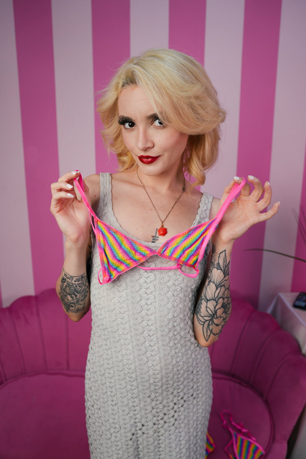 Rainbow Fishnet Three Piece
