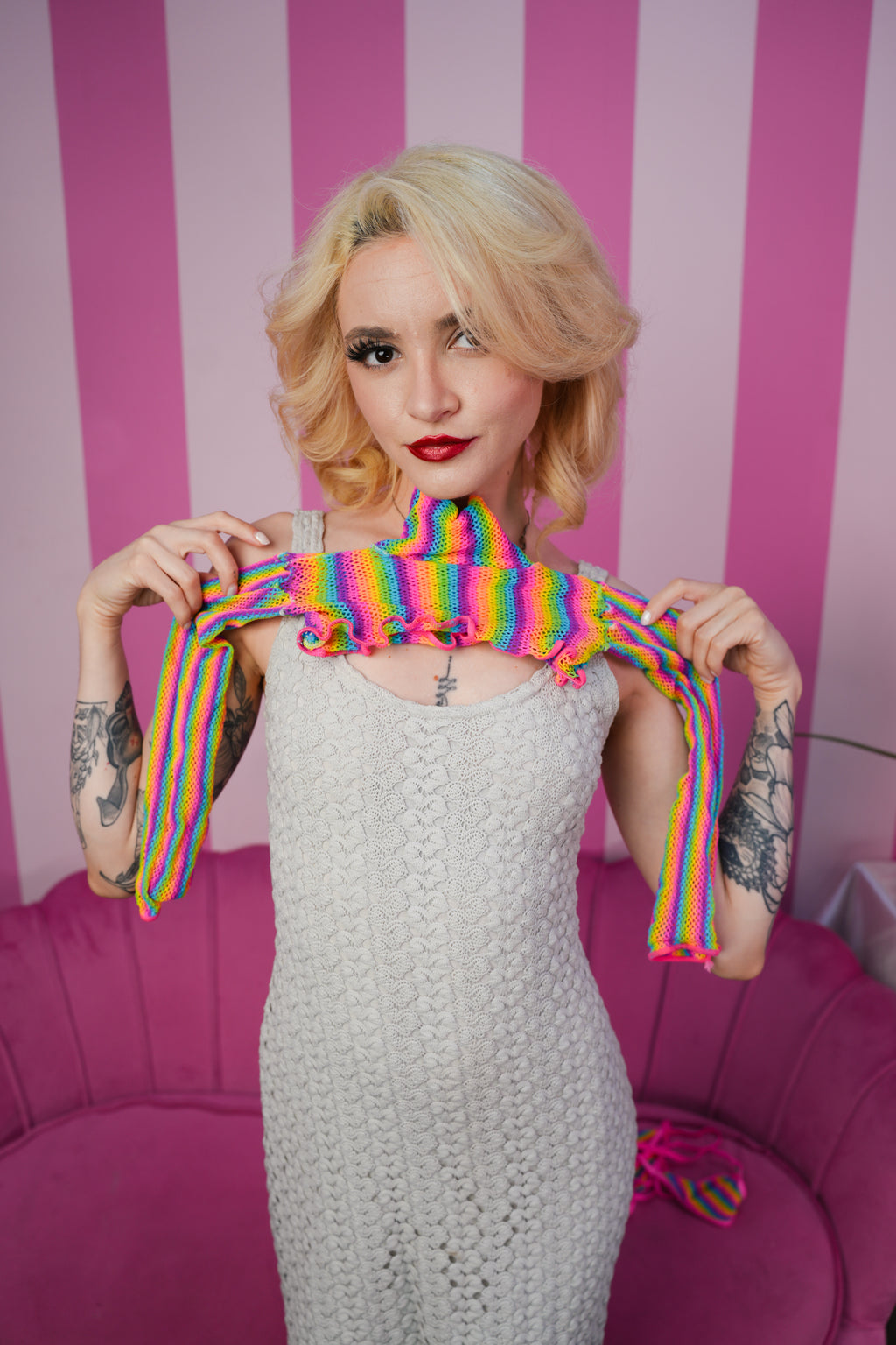 Rainbow Fishnet Three Piece