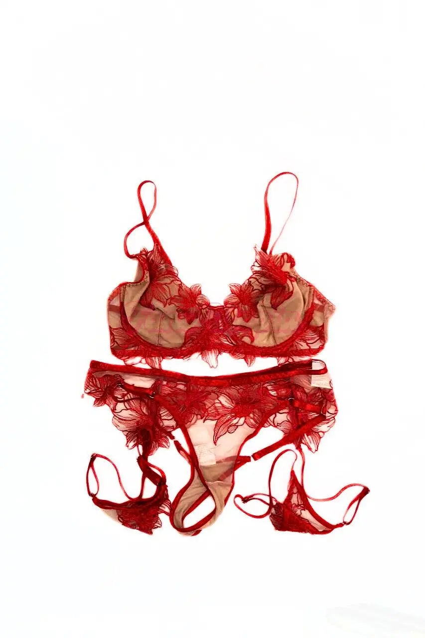 Dan Dangler Red Floral Lace Lingerie Set Dan Dangler