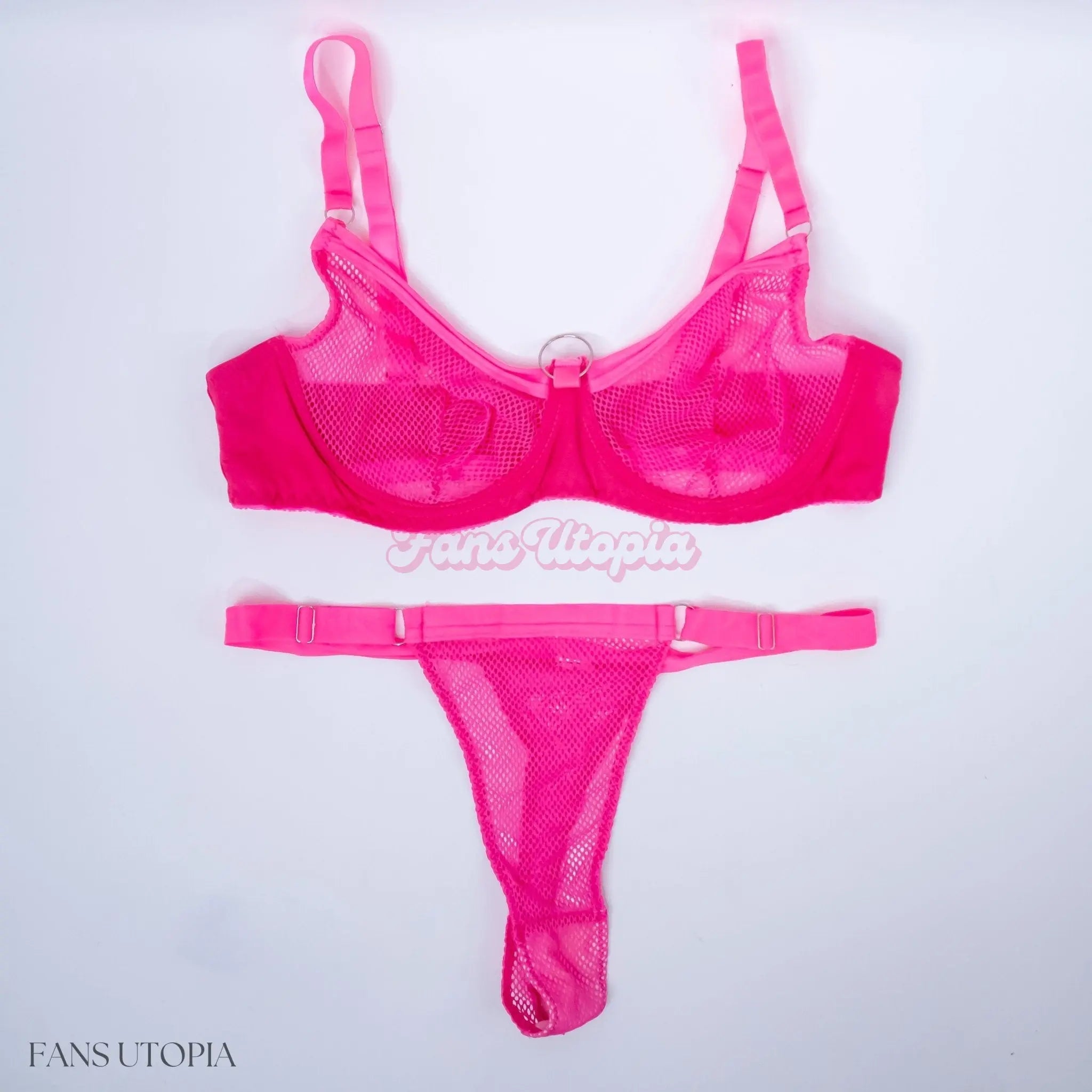 Danni Jones Hot Pink Fishnet Bra & Panties Set + Signed Polaroid Danni Jones