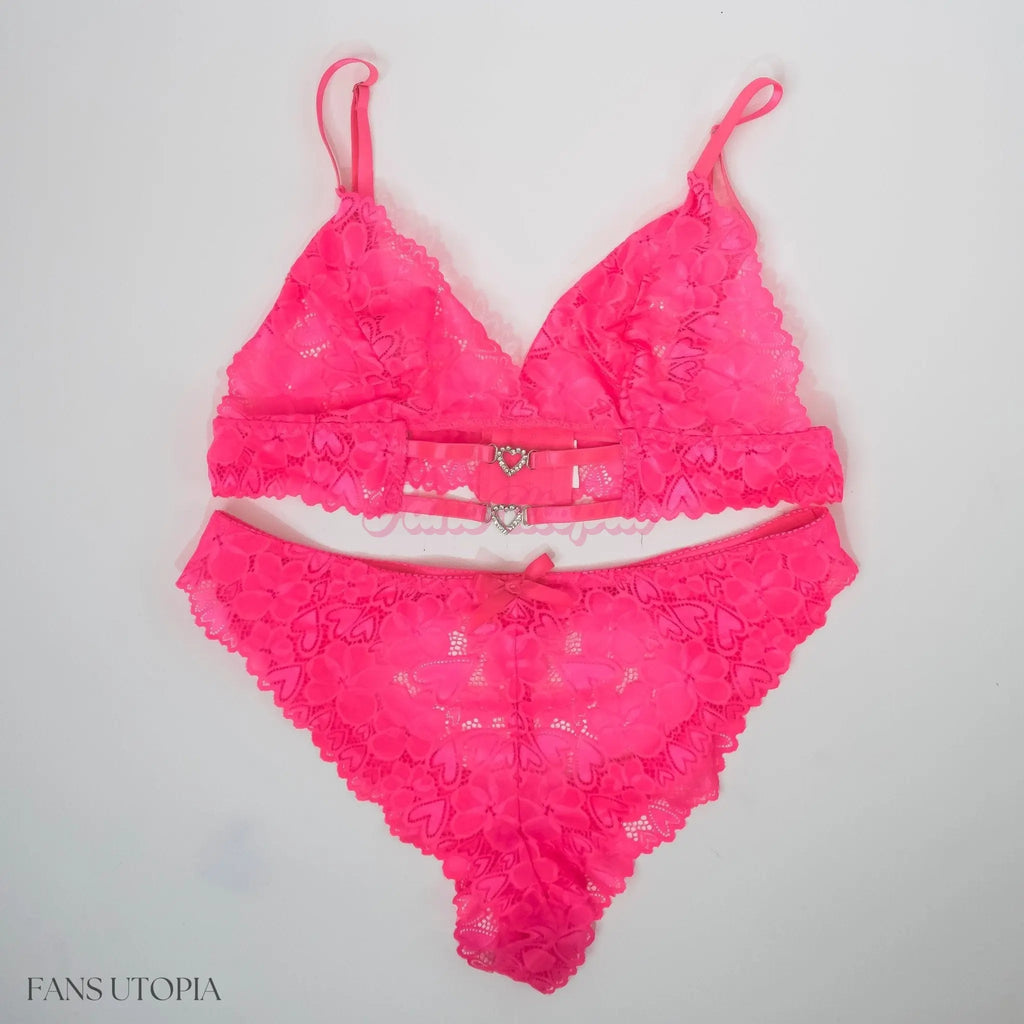 Danni Jones Hot Pink Hearts Bra & Panties Set + Signed Polaroid Danni Jones