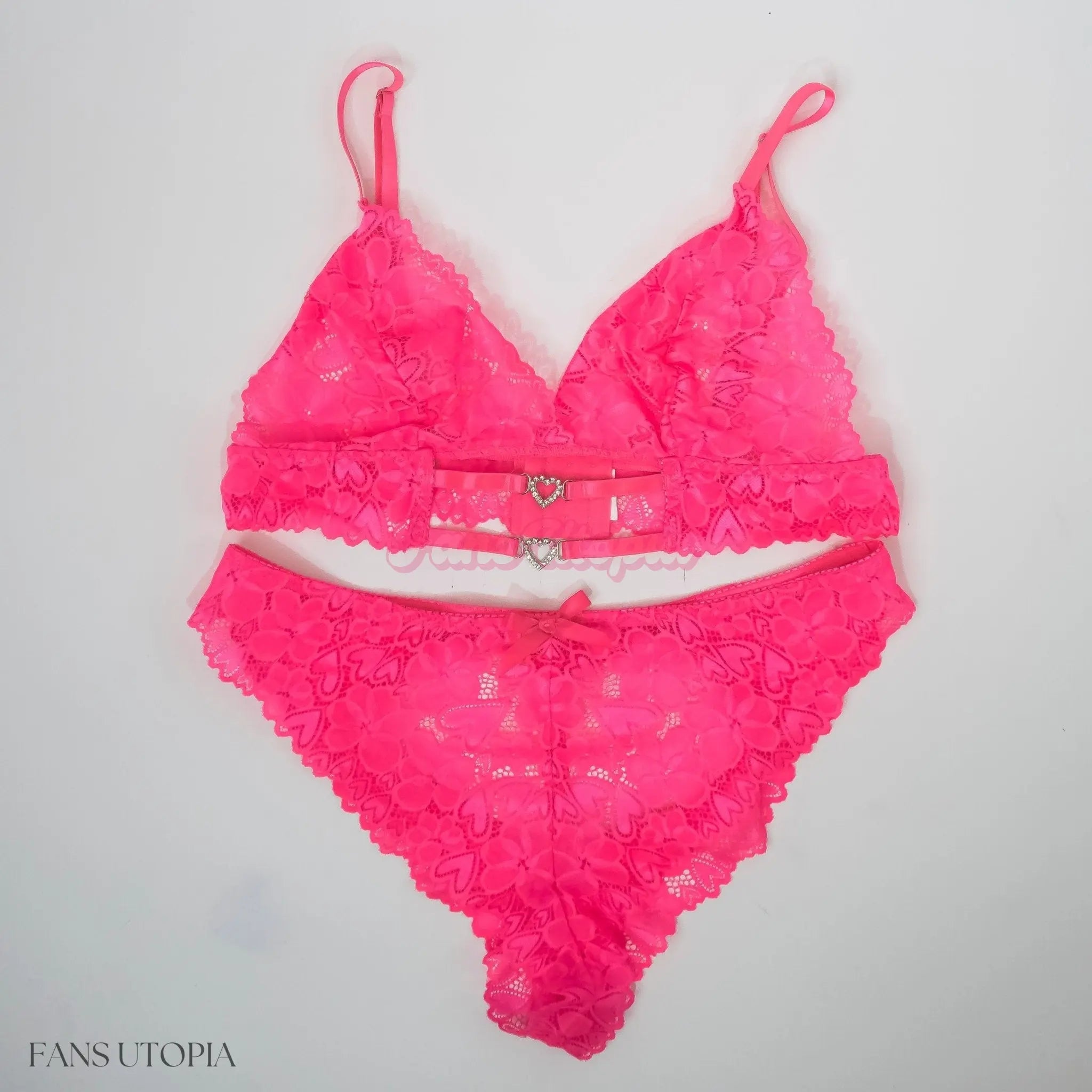 Danni Jones Hot Pink Hearts Bra & Panties Set + Signed Polaroid Danni Jones