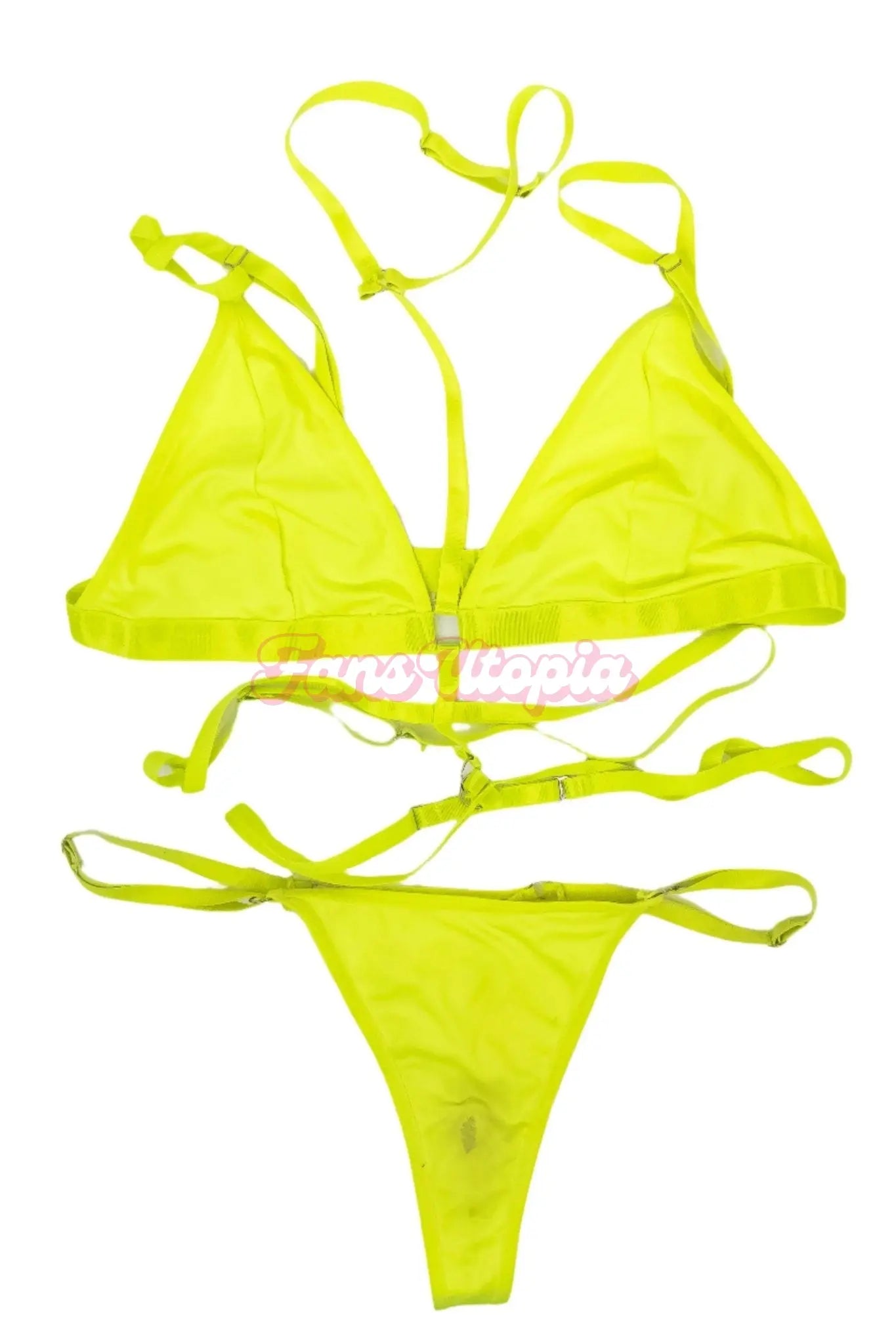 Elana Bunnz Neon Green Strappy Bra & Panties Set Elana Bunnz