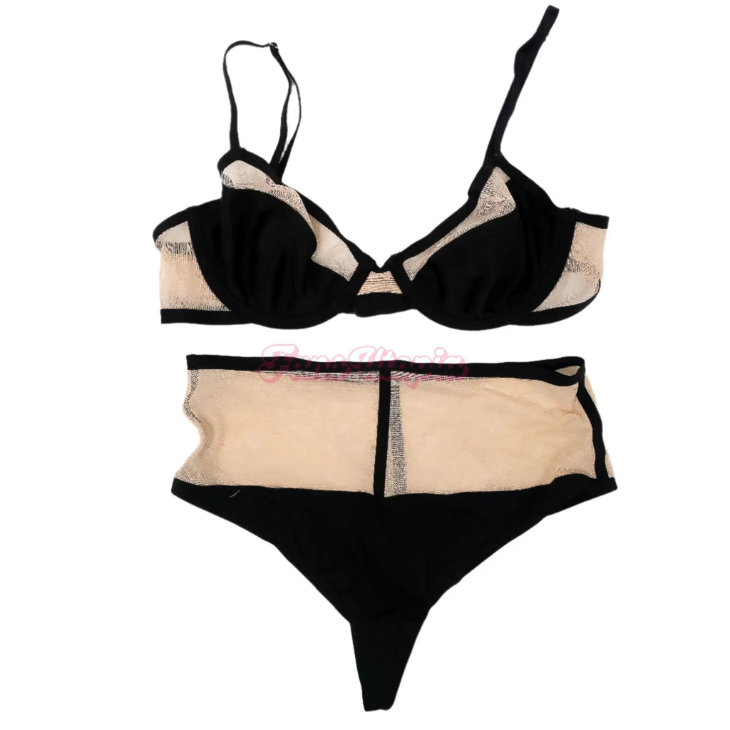 Jane Wilde Black Nude Mesh Bra & Panties Set Jane Wilde