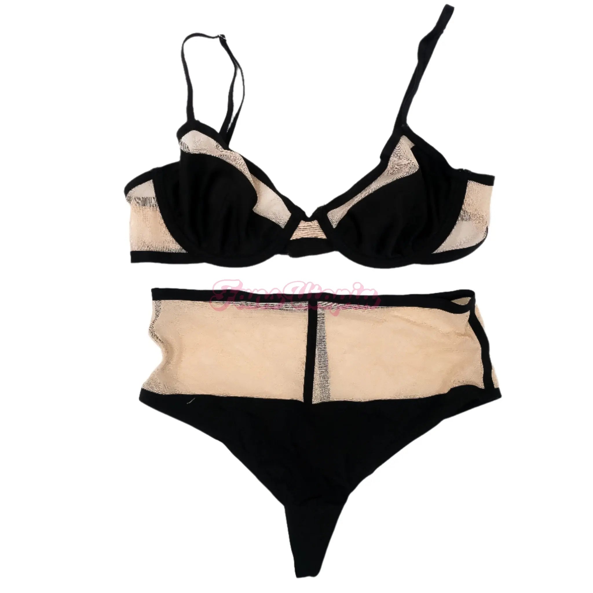 Jane Wilde Black Nude Mesh Bra & Panties Set Jane Wilde