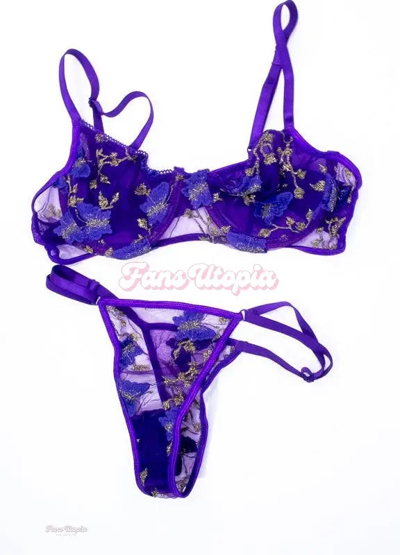 Jenna Foxx Purple Lace Bra & 2 Day Worn Panties + Picture Jenna Foxx
