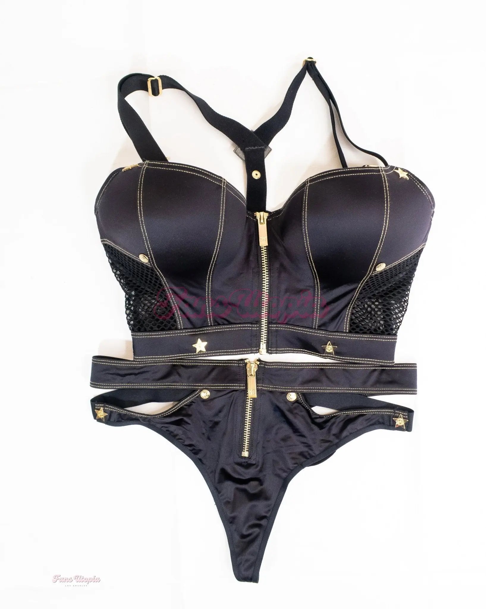 Joanna Angel Black with Gold Stitch HB Bustier & Panties Set OUTLET