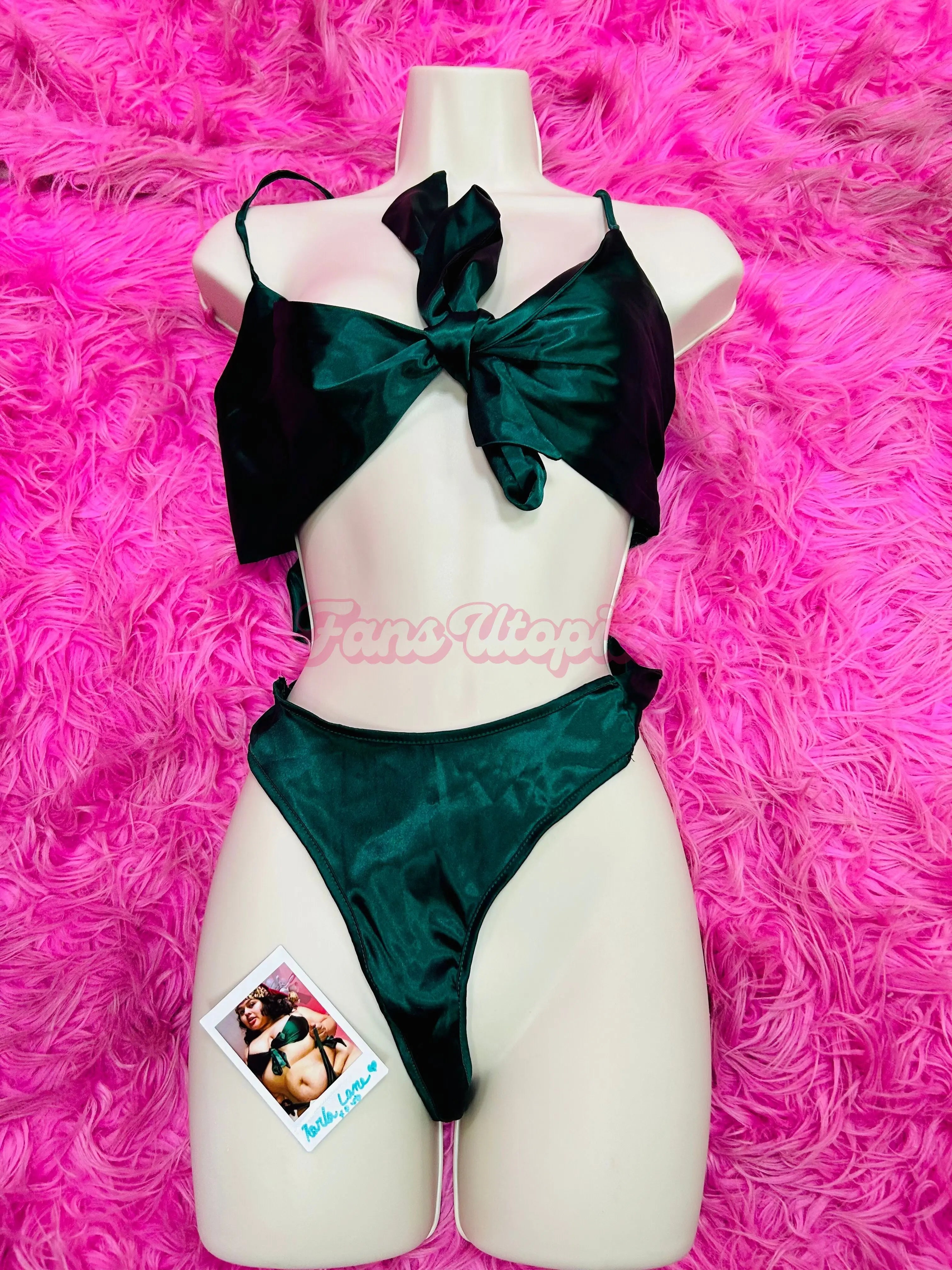 Karla Lane Emerald Green Bra & Panty Set + Signed Polaroid Karla Lane