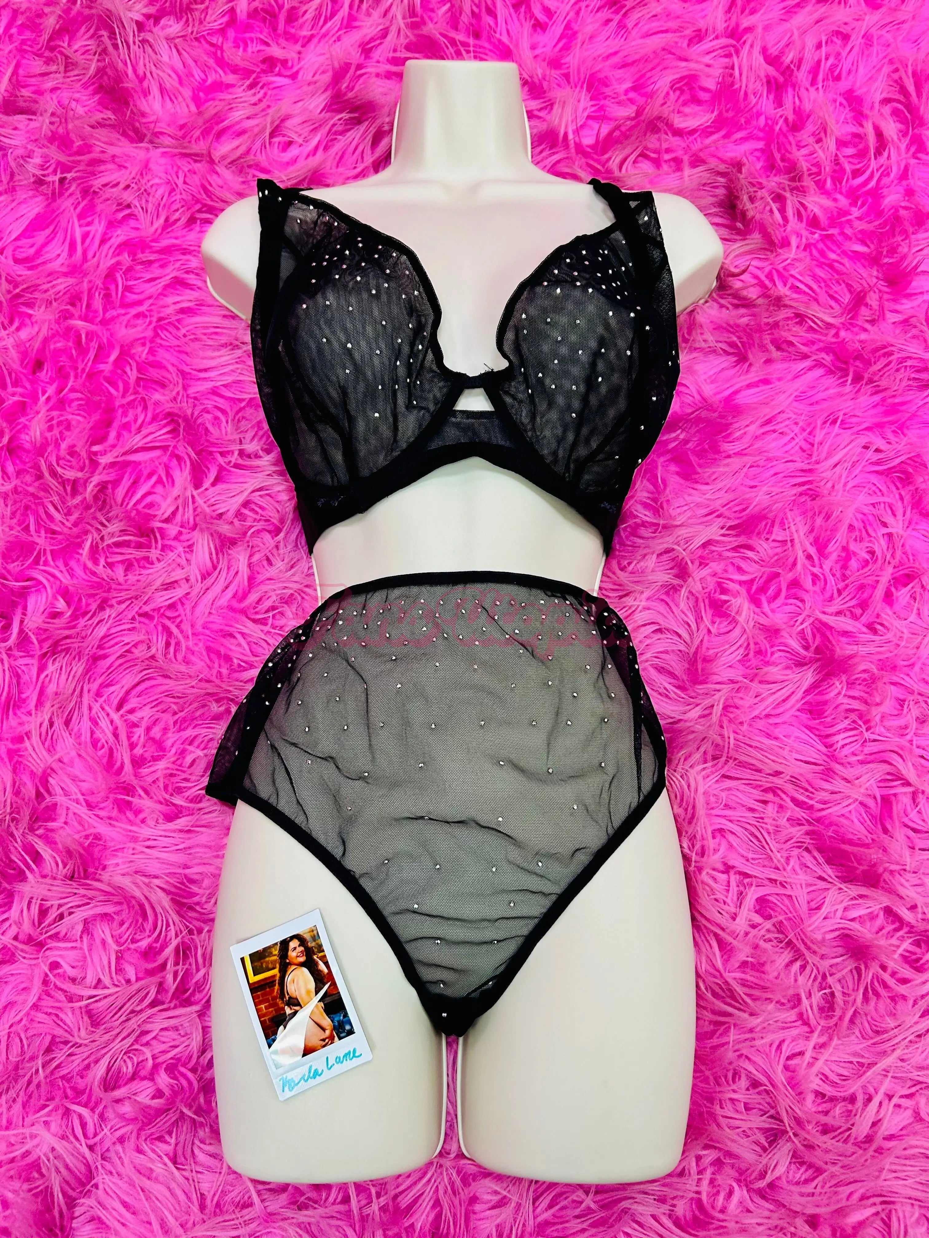 Karla Lane Sheer Black Bra & Panty Set + Signed Polaroid Karla Lane