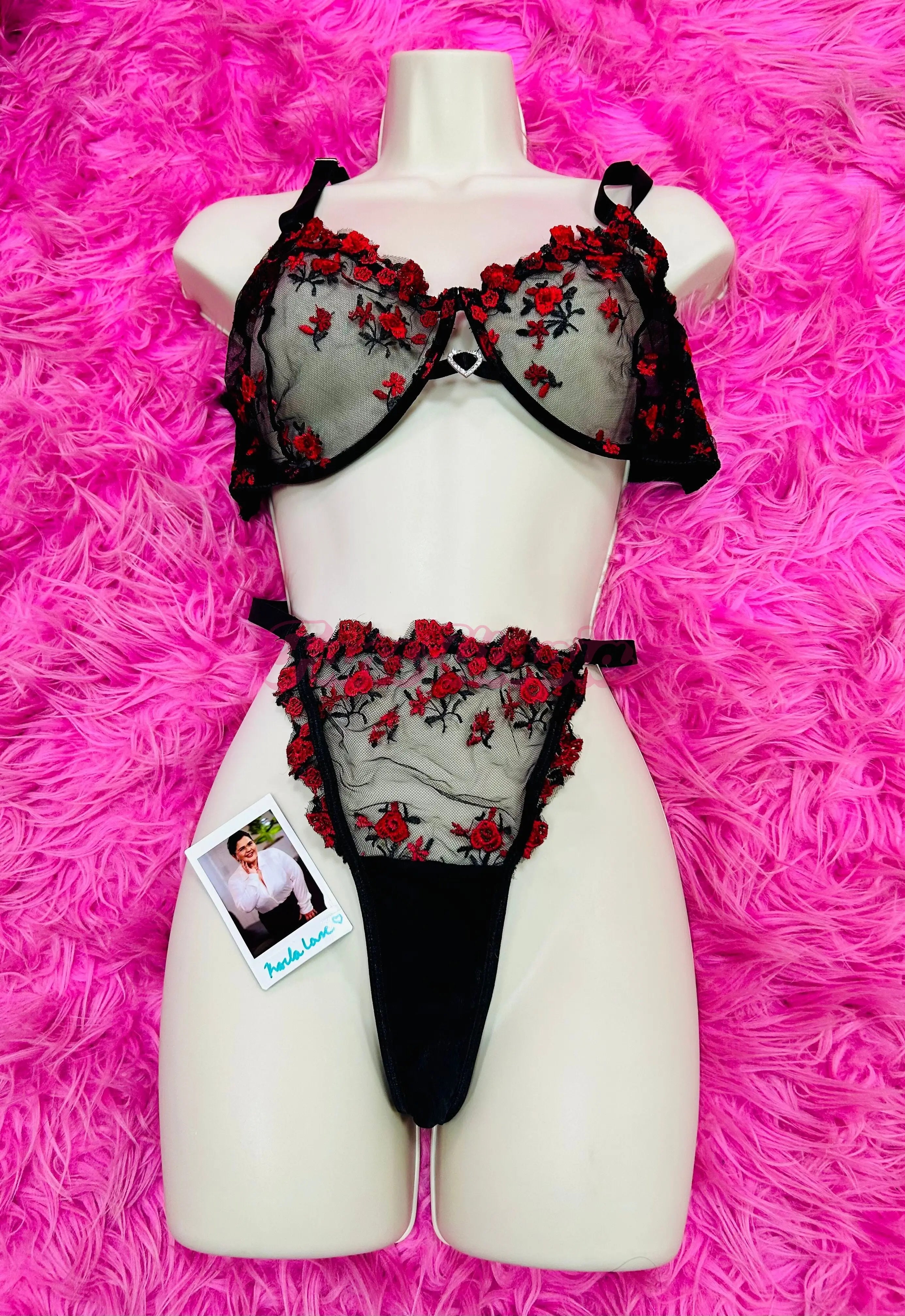 Karla Lane’s Black & Red Bra & Panty Set + Autographed Polaroid Karla Lane