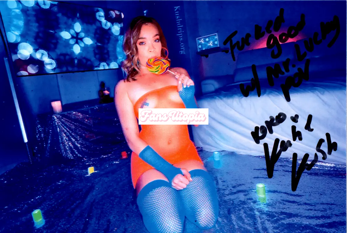 Katie Kush Neon Orange Mesh Dress + 2 Signed Photos Katie Kush