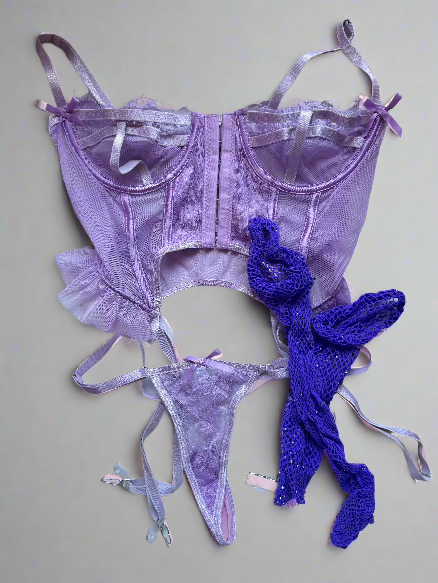 Katie Kush Purple Corset Set with Fishnets Product vendor