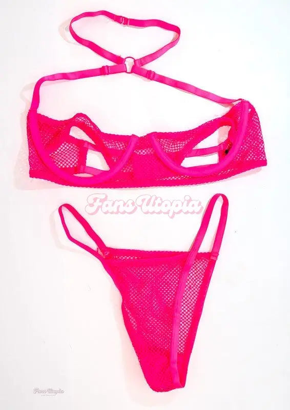 Katrina Colt Hot Pink Fishnet Choaker Bra & Panties Set Katrina Colt