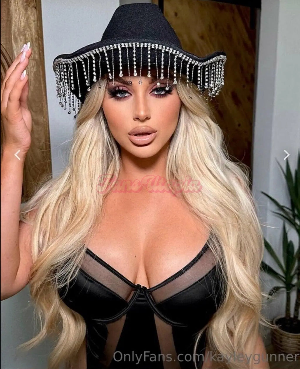 Kayley Gunner Black Bodysuit + Rhinestoone Tassle Cowboy Hat Kayley Gunner