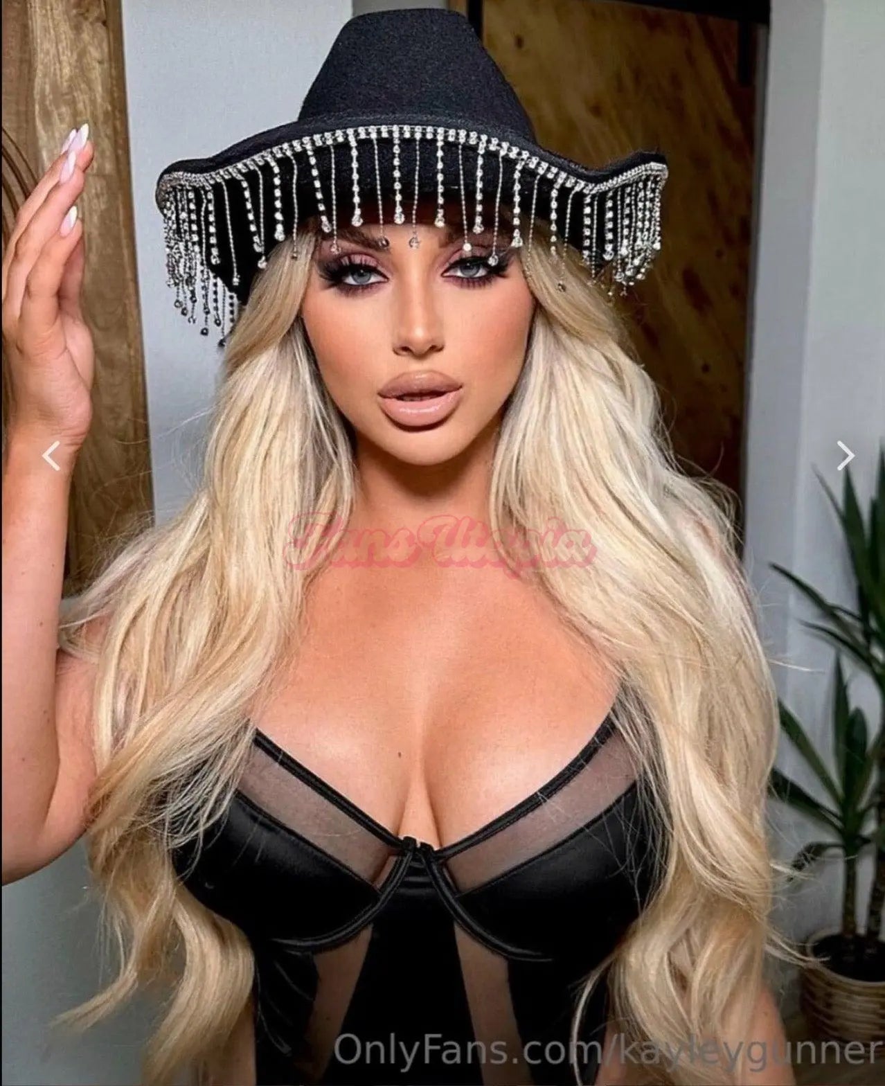 Kayley Gunner Black Bodysuit + Rhinestoone Tassle Cowboy Hat Kayley Gunner