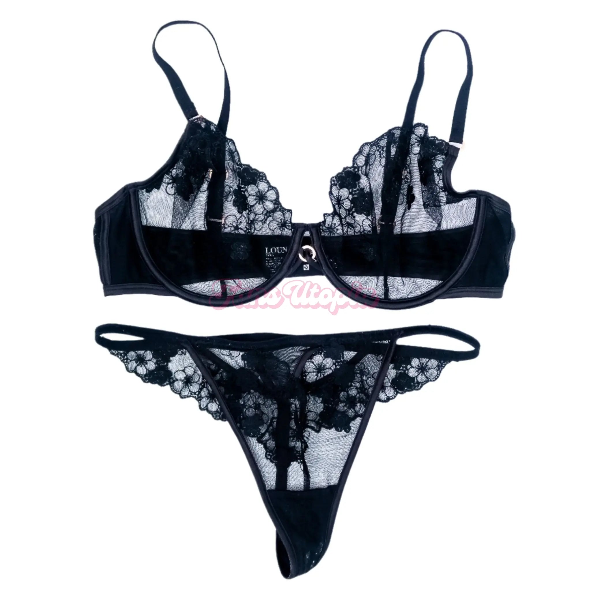 Kayley Gunner Black Lounge Lace Floral Bra & Panties Set Kayley Gunner
