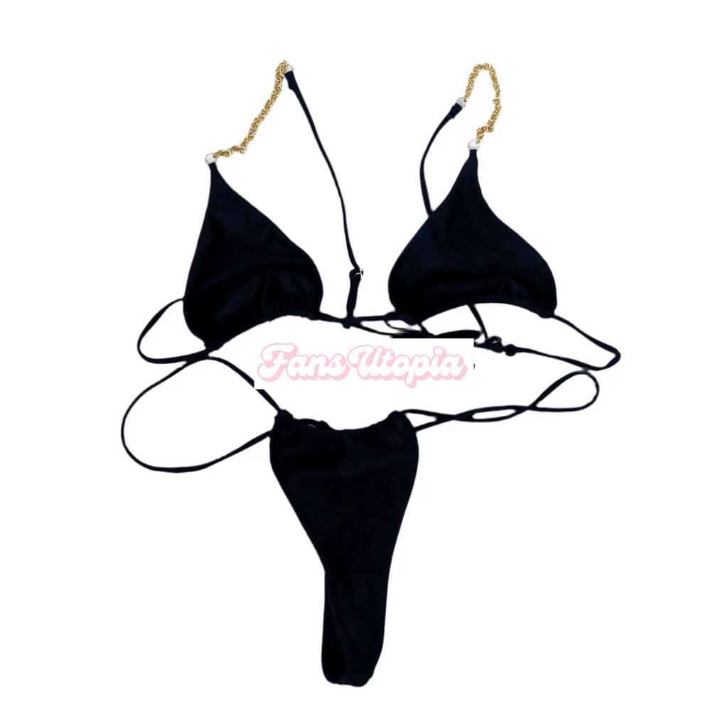 Kayley Gunner Gold Chain Black Bikini Kayley Gunner