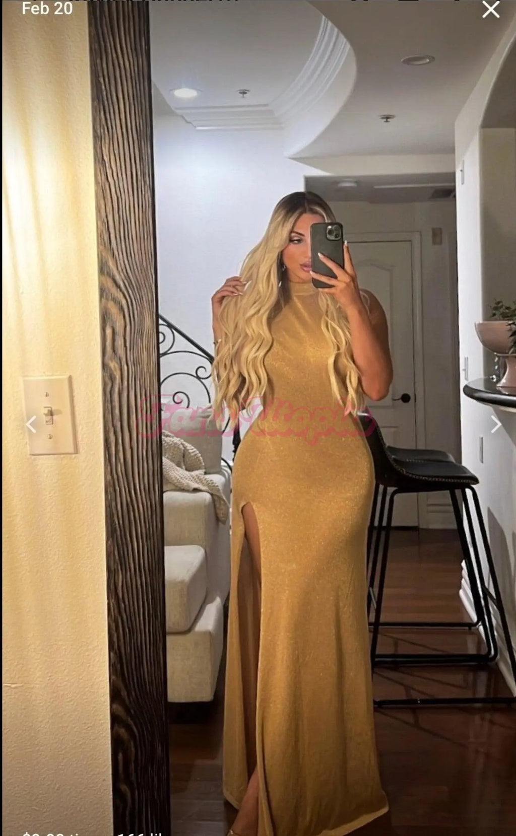 Kayley Gunner Gold High Slit Dress Kayley Gunner